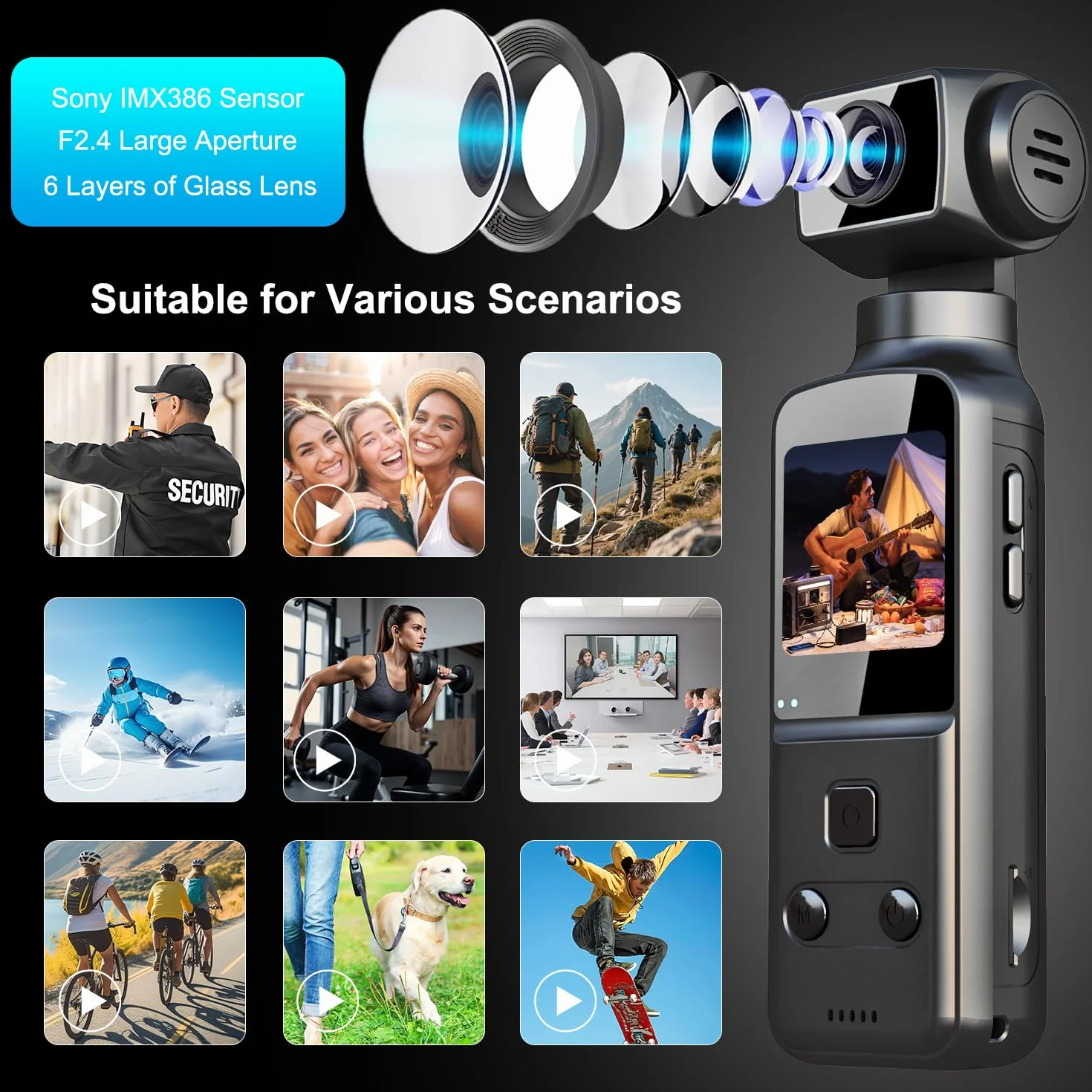 4K Bodycam, Vlog/POV Camera con Obiettivo Ruotabile 270°, Telecamera/Videocamera Portatile, Mini Action Cam con Microfono Esterno, Clip e Scheda TF da 64 GB