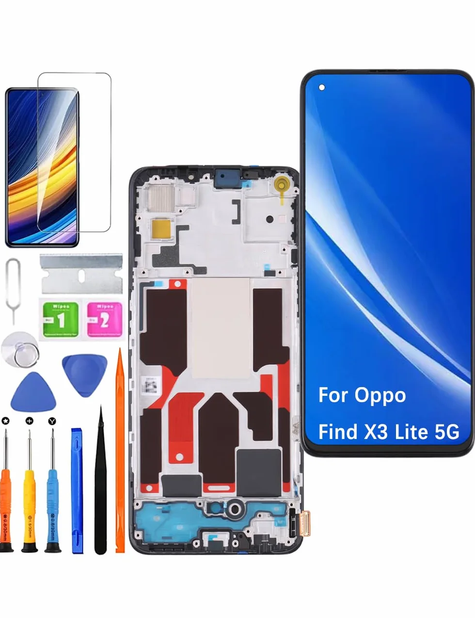 Display di ricambio per display LCD Oppo Find X3 Lite 5G TFT, CPH2145 Display Touch Digitizer Assembly Kit parti di riparazione (nero con cornice, senza impronte digitali)
