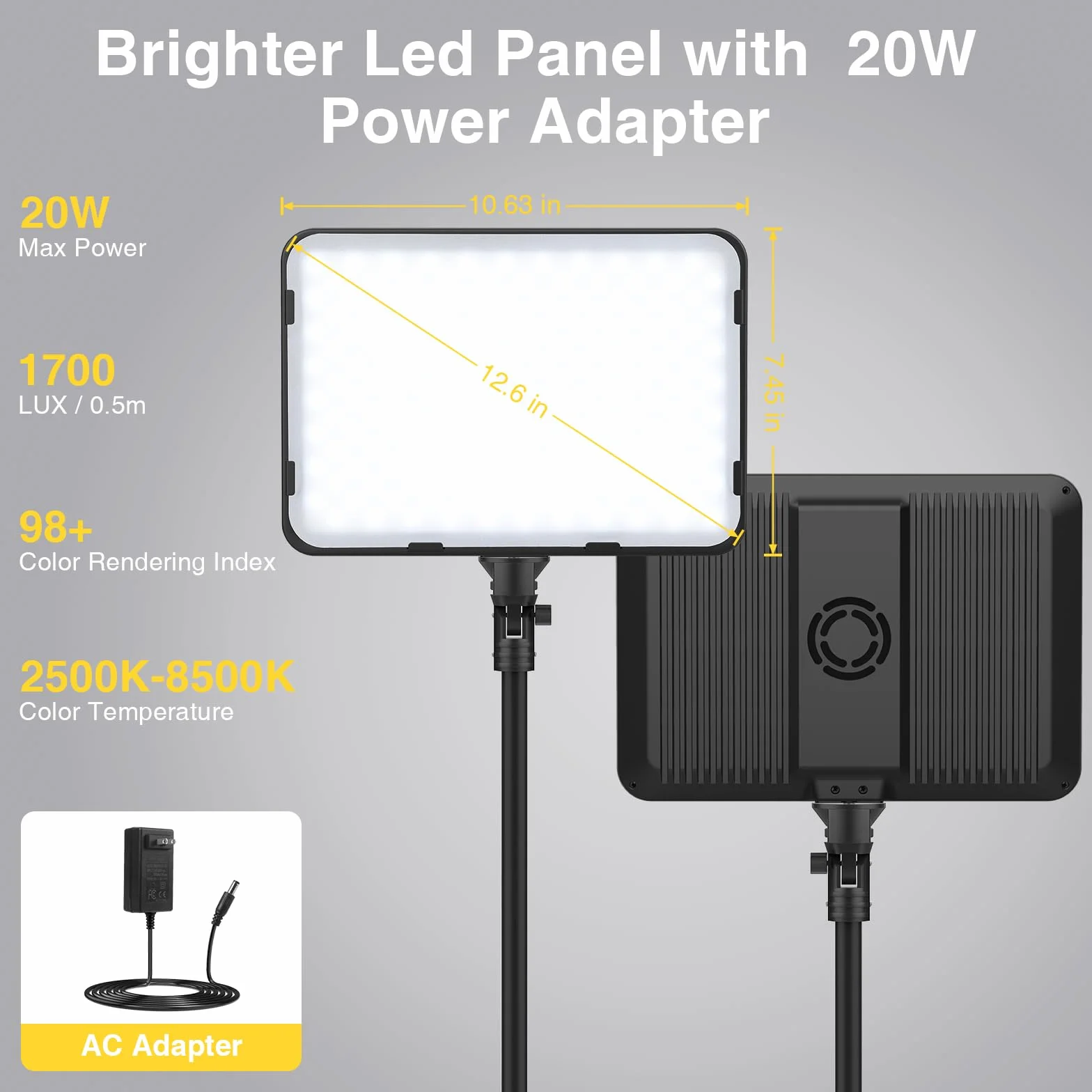 Luce Video Fotografica a Pannello Led Per 63" con Supporto per Treppiede, Obeamiu 20W Luci per Fotografia 2500-8500K Luce Illuminazione per Foto Video Trucco Youtube Tiktok Autoritratto Streaming Live