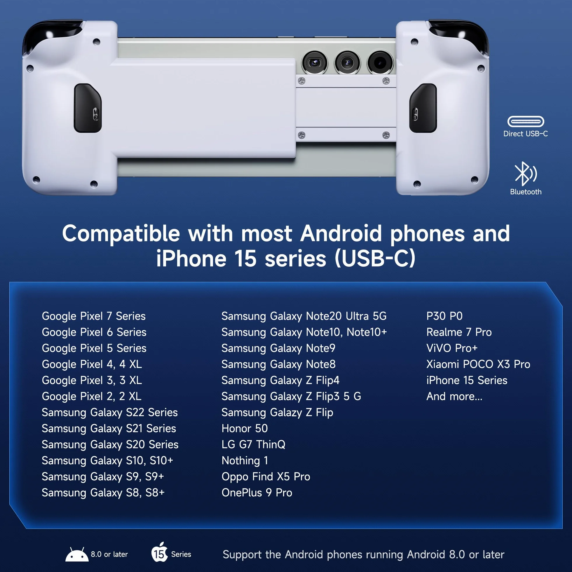 EasySMX M05 Controller Smartphone, Controller per Telefono Android di Gioco e iPhone Serie 15 (TIPO C), Joystick Cellulare Android con Trigger ad Effetto Hall - Vibrazione, Bianco