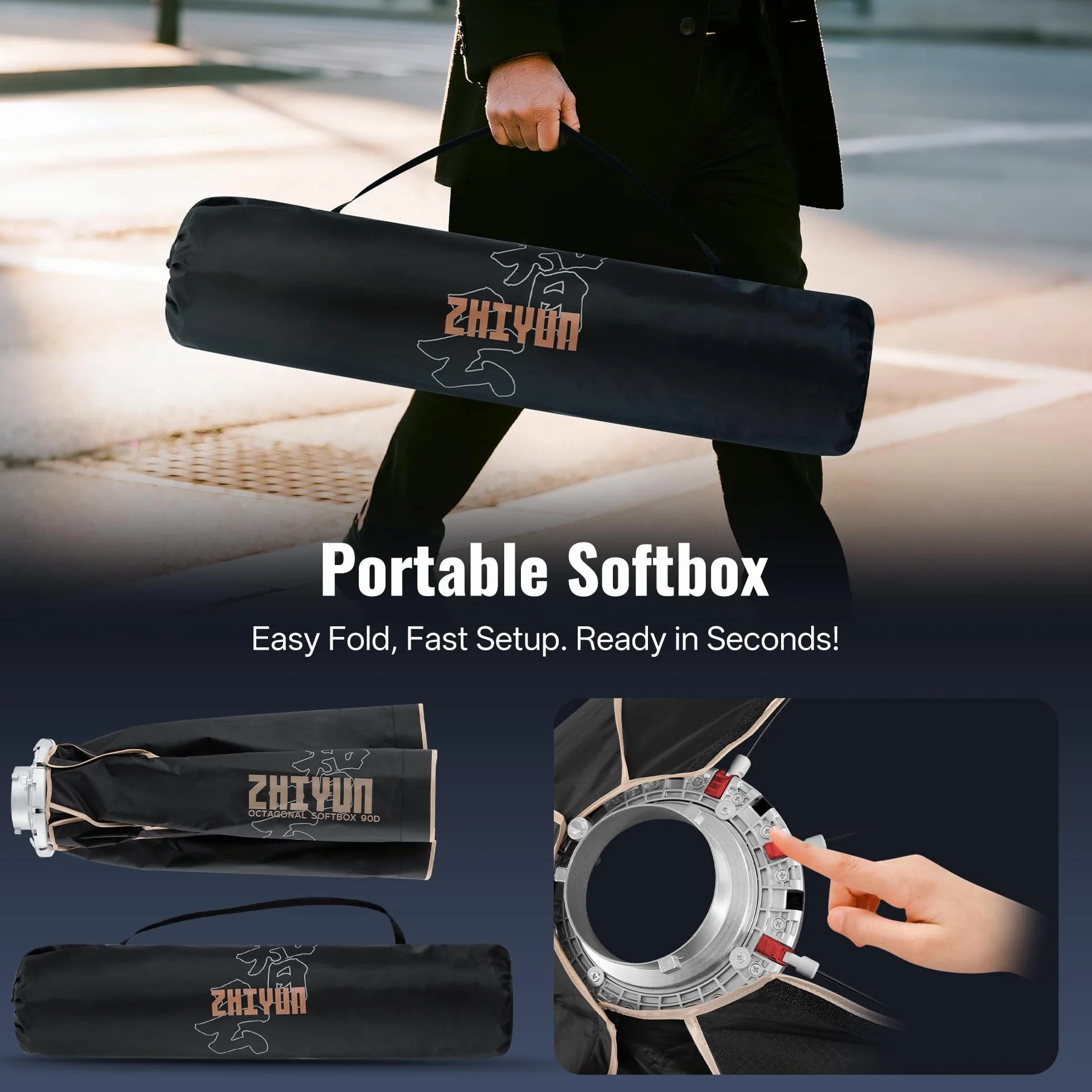 ZHIYUN 90cm Softbox Ottagonale con Attacco Bowens a Sgancio Rapido con Griglia a Nido d'Ape, Diffusori di Luce, per ZHIYUN MOLUS G300 G200 B100 B200 B300 B500
