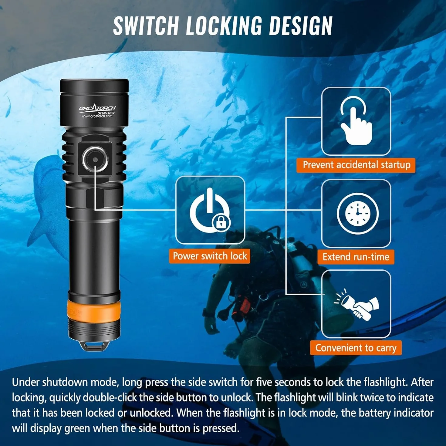 ORCATORCH D710V MK2 Torcia Subacquea, 2300 lumen Luci subacquee 3in1 (Bianca +UV+Rossa) per Fotografia e Video Subacquei, IP68 Impermeabile, per 150M Immersioni Notturne, Wreck, Campeggio
