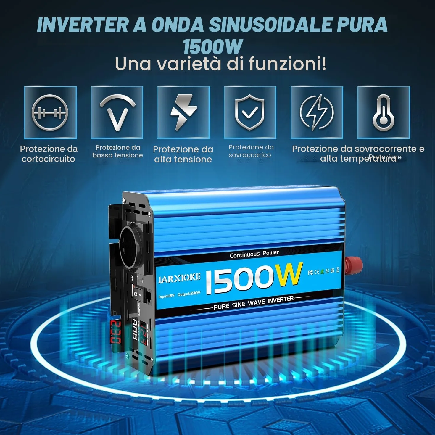 1500W/3000W Inverter 12v 220v Onda Pura Invertitore di Potenza 12v 220V/230V Trasformatore di Potenza Convertitore - Telecomando & USB & EU Presa per Auto Camper Barca