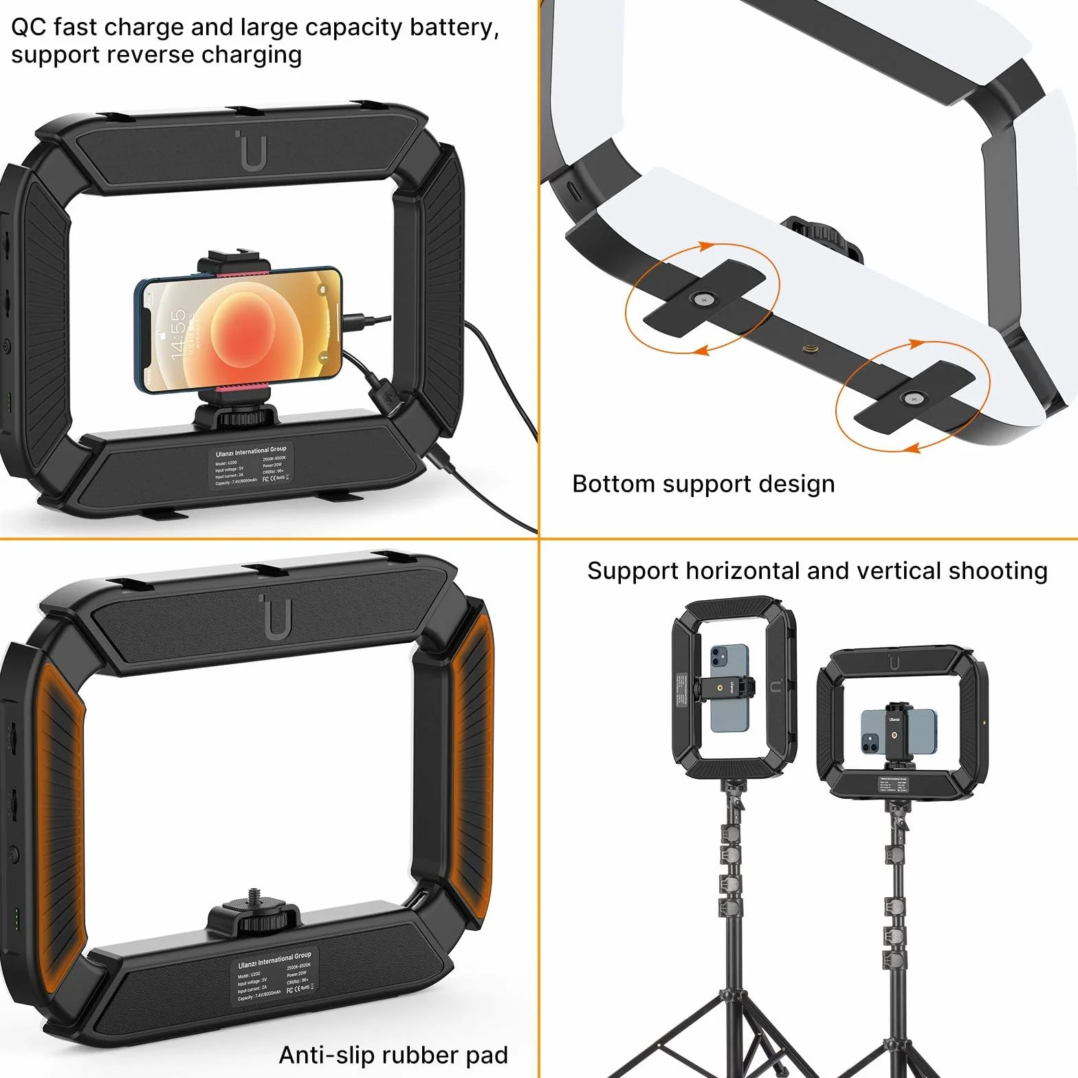 ULANZI Rig video per smartphone con luce, stabilizzatore portatile per telefono cellulare con luce ad anello 8500k Luce per selfie per filmaking Live Steam Tiktok YouTube Registrazione video, con