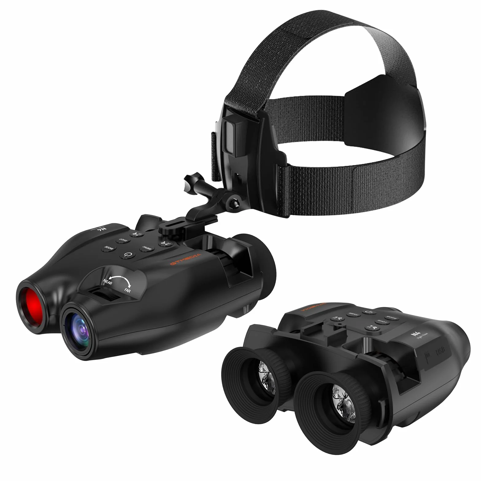 Visori notturni a testa per adulti. Binocolo digitale IR ricaricabile, portata 984 ft, zoom 5X. Mani libere con scheda 16GB TF. Foto/video,Fascia testa regolabile