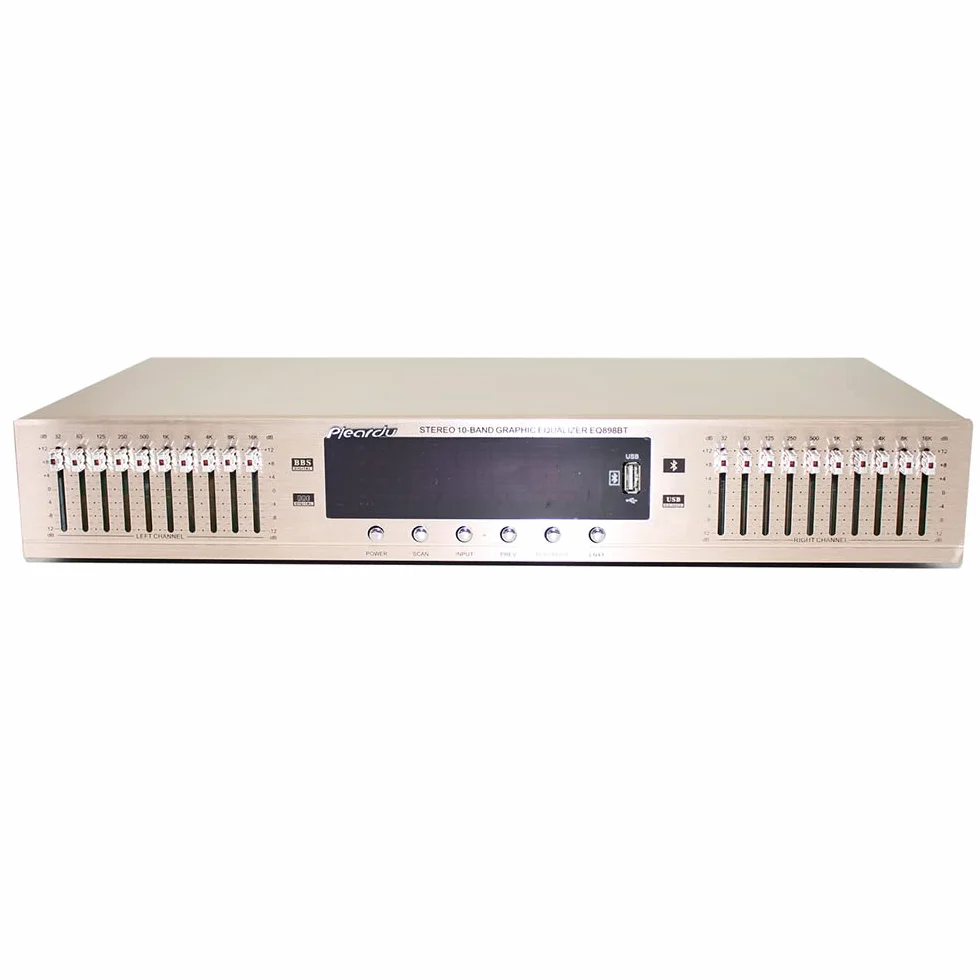220V EQ665 Hifi Equalizzatore Domestico, Doppio Regolatore Stereo a 10 Bande Per Alti E Bassi Con Bluetooth Incorporato (Oro)
