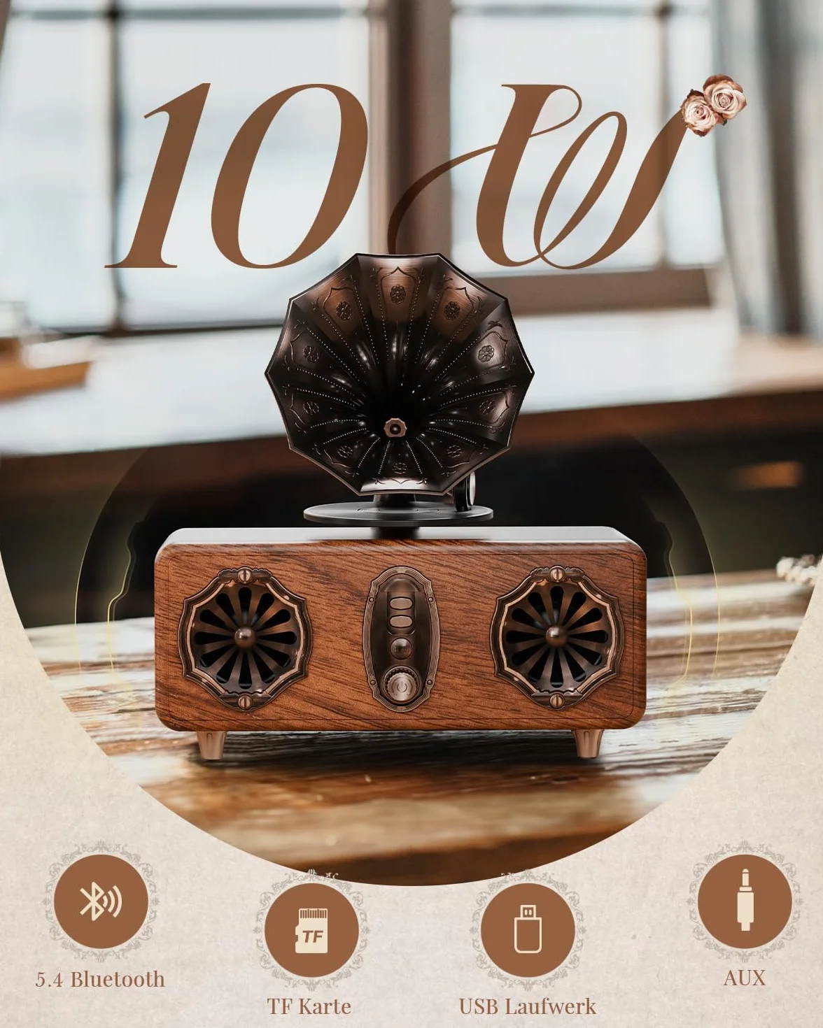 COLSUR Altoparlante Bluetooth 5.4 Retro Vintage FM Radio 10W 1800mAh Portatile Wireless per iPhone Android