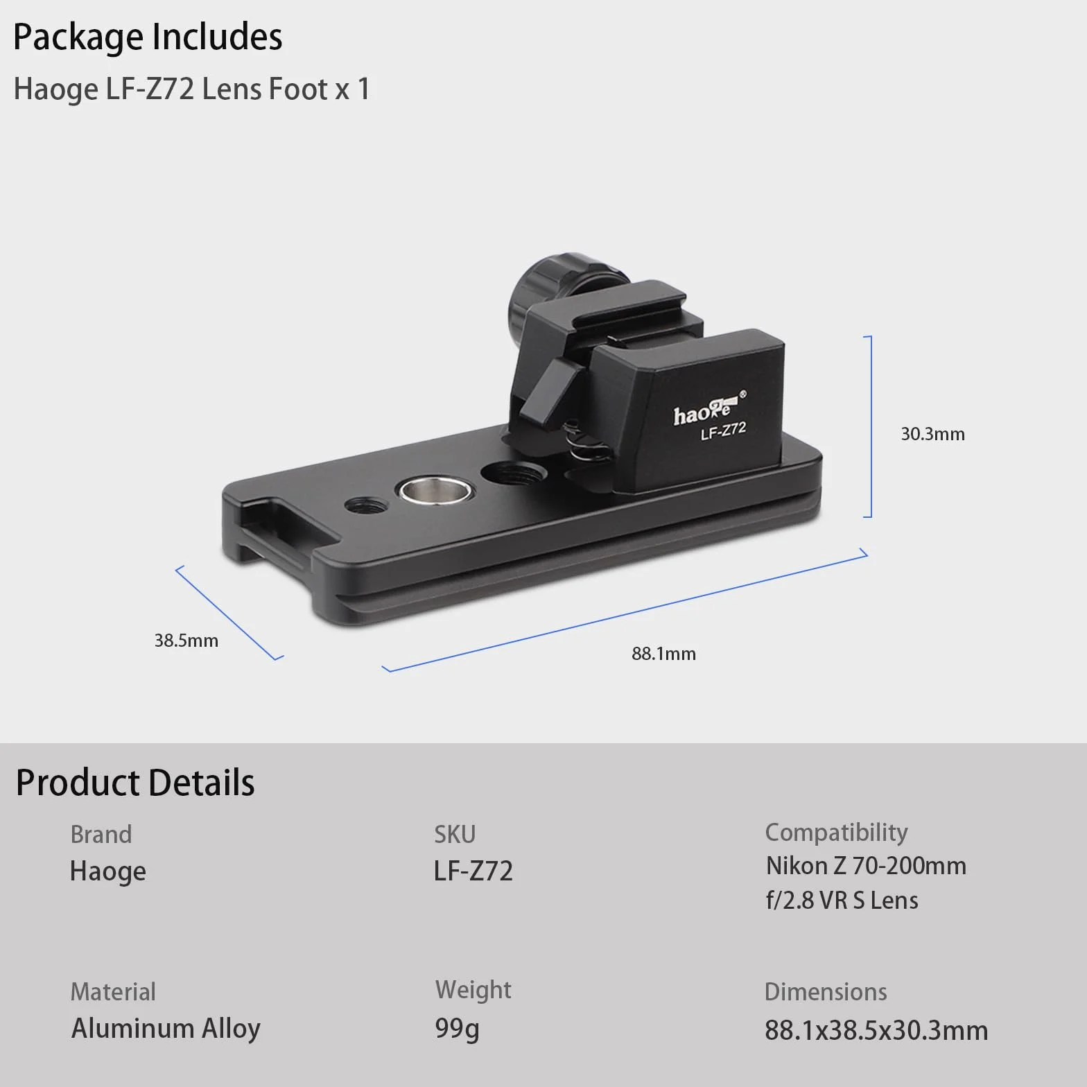 Haoge LF-Z72 - Anello di montaggio per treppiede per Nikon Nikkor Z 70-200/2.8 VR S Lens Z 70-200mm F2.8 Z 100-400mm F4.5-5.6 VR S, Z 400 mm f/4.5 VR S, Z 600 mm f / 6.3 VR S piedino di ricambio per