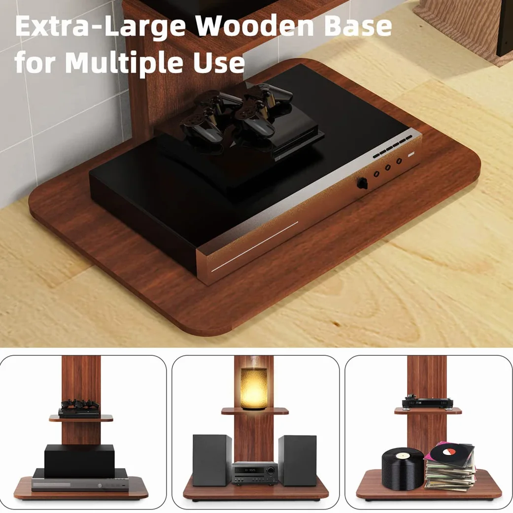 UNHO Supporto TV da Pavimento: Porta TV da Terra per Schermo 32-65 Pollici LED LCD Piedistallo TV con Staffa, 2 Ripiani in legno, Max VESA 600x400 mm, Fino a 40 kg