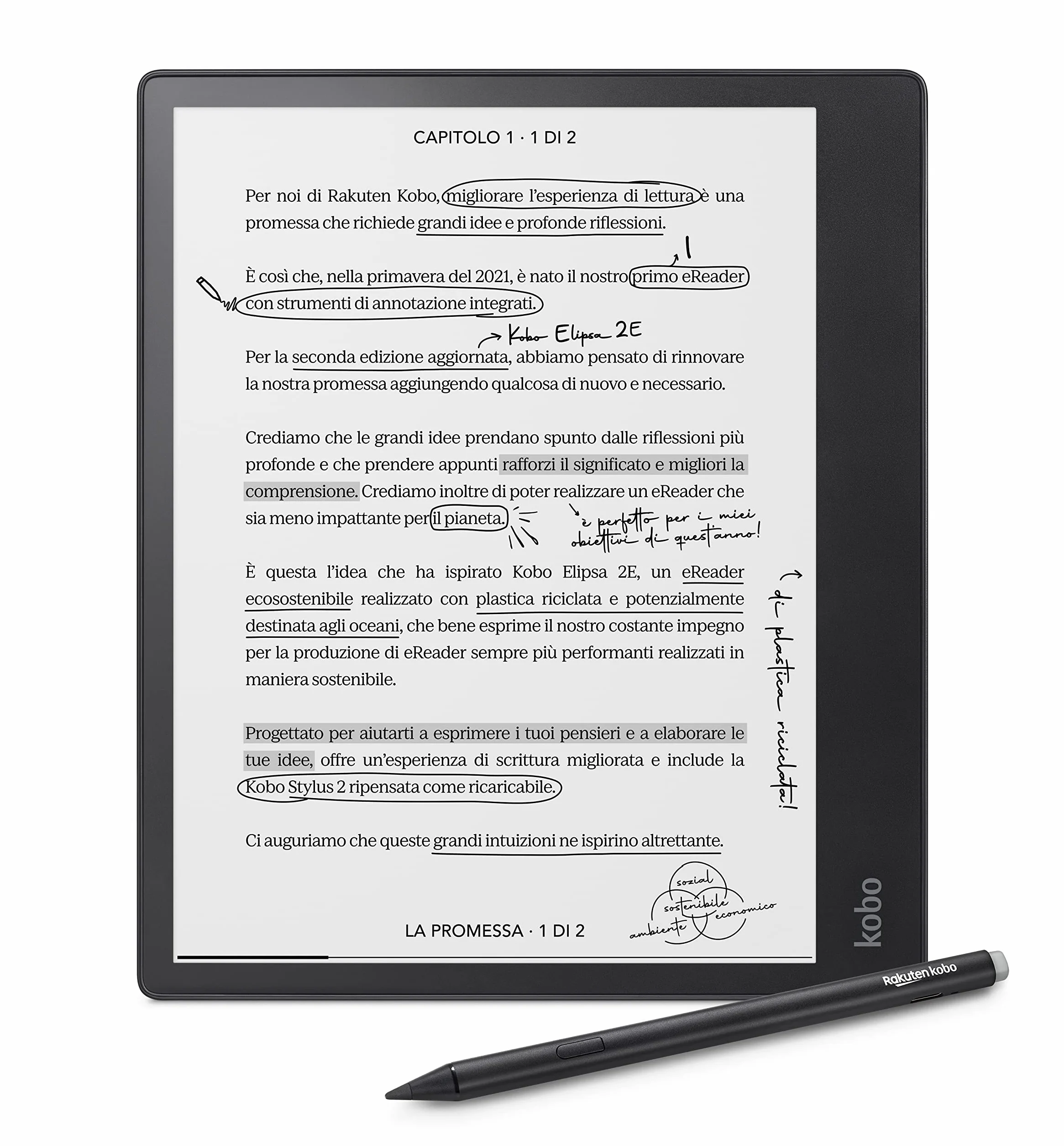 Kobo Elipsa 2E eReader 10,3" Touchscreen antiriflesso ComfortLight PRO Kobo Stylus 2 Wi-Fi Carta E Ink 32 GB