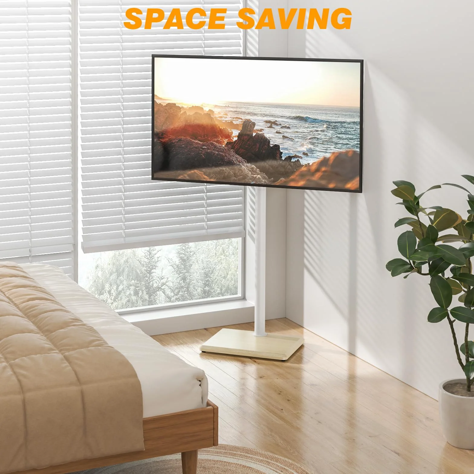 TVON Supporto da pavimento per TV da 32 a 60 pollici, alto con piedini di supporto, supporto angolare sottile per TV regolabile in altezza, supporto girevole per TV, max VESA 400 x 400 mm fino a 40 kg