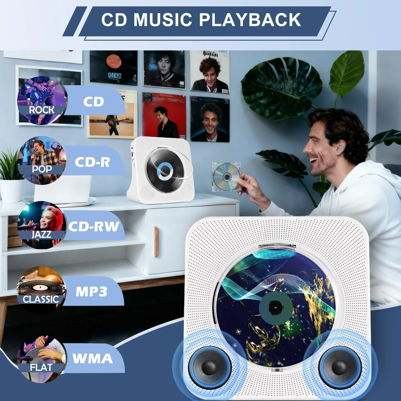 Lettore CD Portatile HIFI Bluetooth con Display LCD, Lettore Musicale Verticale con USB e Timer