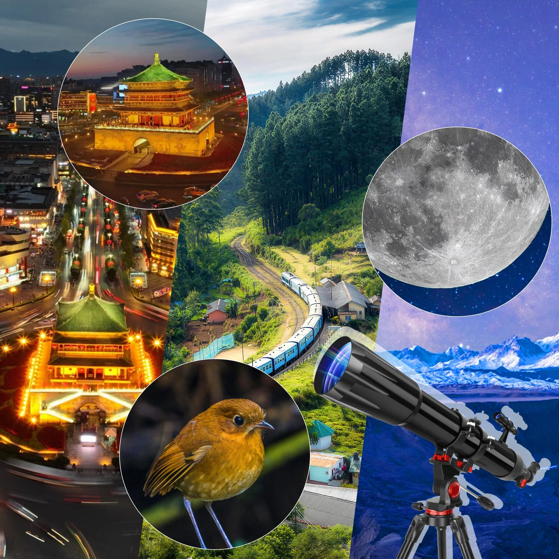 HETEKAN Telescopio, Telescopio Astronomico Professionale, 90/900 mm (36X-450X) Telescopios Rifrattore per Adulti Bambini e Principianti, per Osservazioni Planetarie, con Adattatore per Cellulare