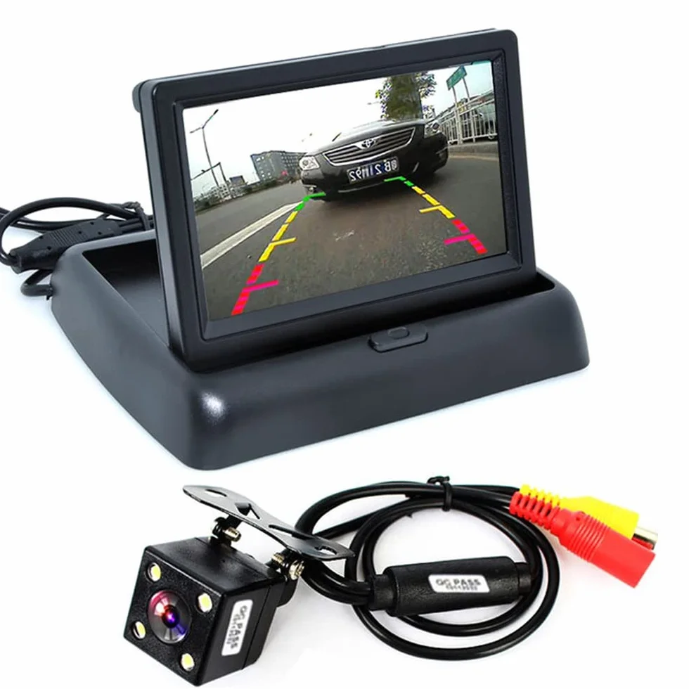 1 set Monitor Mini Auto Pieghevole ad Alta Risoluzione da 4.3" TFT LCD con Telecamera di Retromarcia per Sistema di Parcheggio e Retromarcia del Veicolo