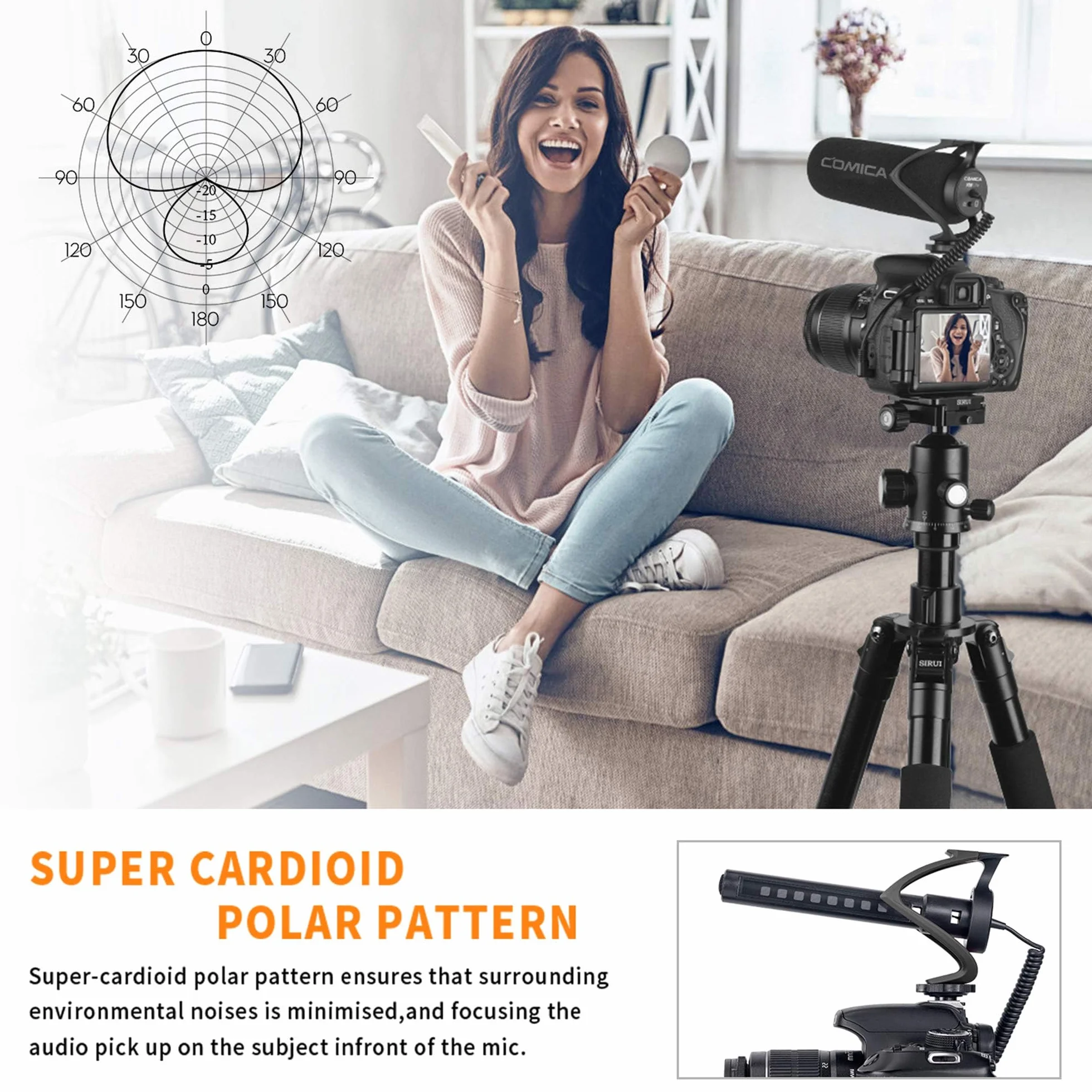COMICA CVM-V30 LITE Video microfono Super-sulla fotocamera Shotgun microfono a condensatore cardioide per Canon Nikon Sony Panasonic fotocamera/DSLR/smartphone con 3,5 mm Jack