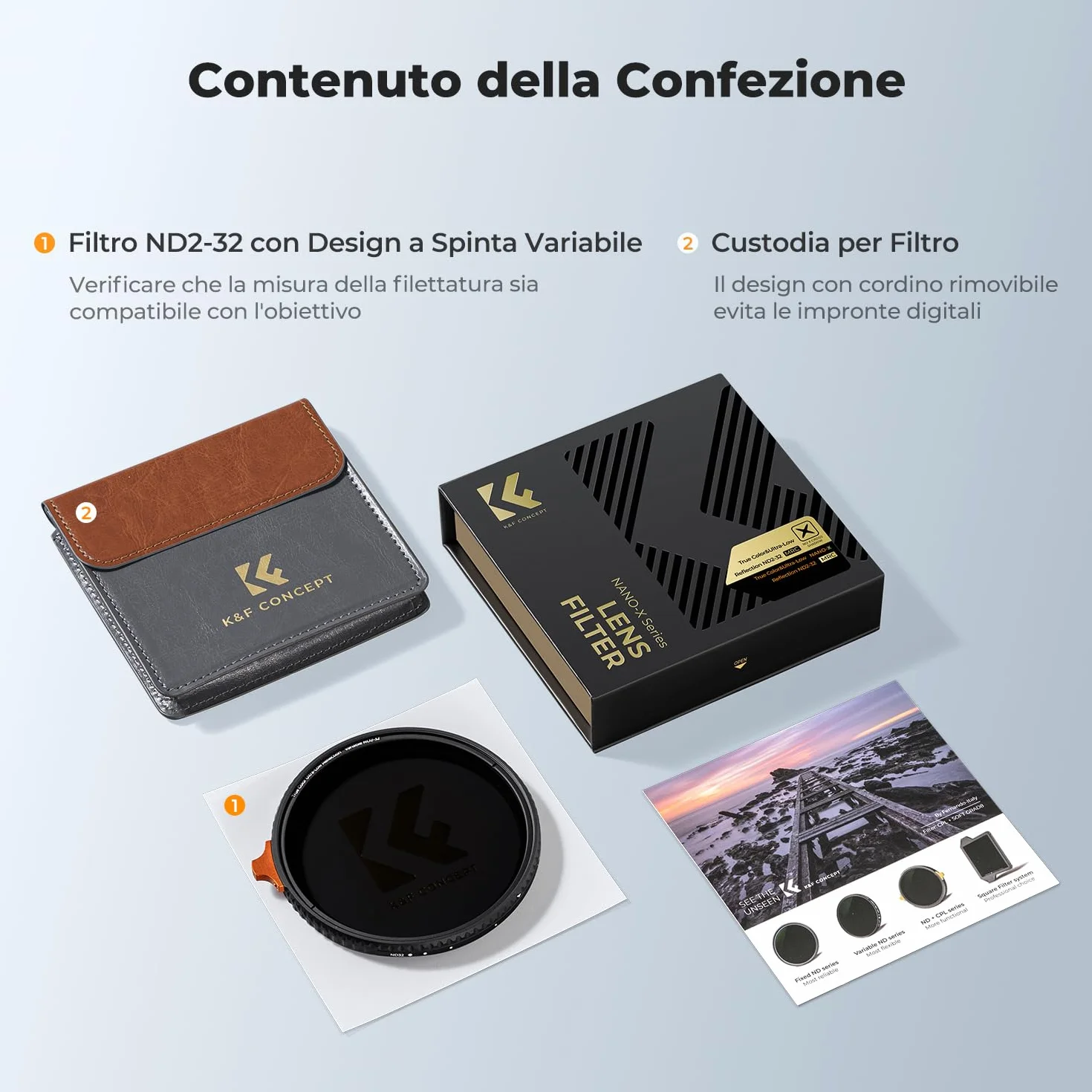 K&F CONCEPT Nano-Xcel 82MM ND2-32 Variabile Filtro True Color & Riflettività Ultrabassa，Filtri Densità Neutra ND2-32(1-5 Stops）in Vetro Ottico con 28 Strati Nano Rivestimento