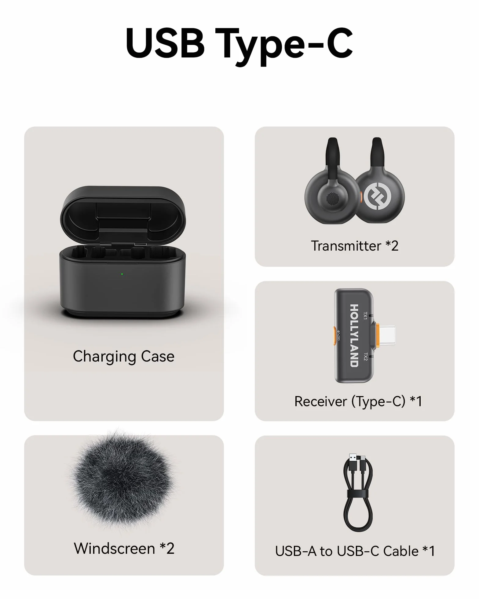 Hollyland Lark M2S Microfono Lavalier Wireless con Spina USB-C per iPhone 15/16 e Android, Clip in Titanio, Plug-and-Play, Cancellazione del Rumore, Portata 300 m, Durata Della Batteria 27 per Vlog