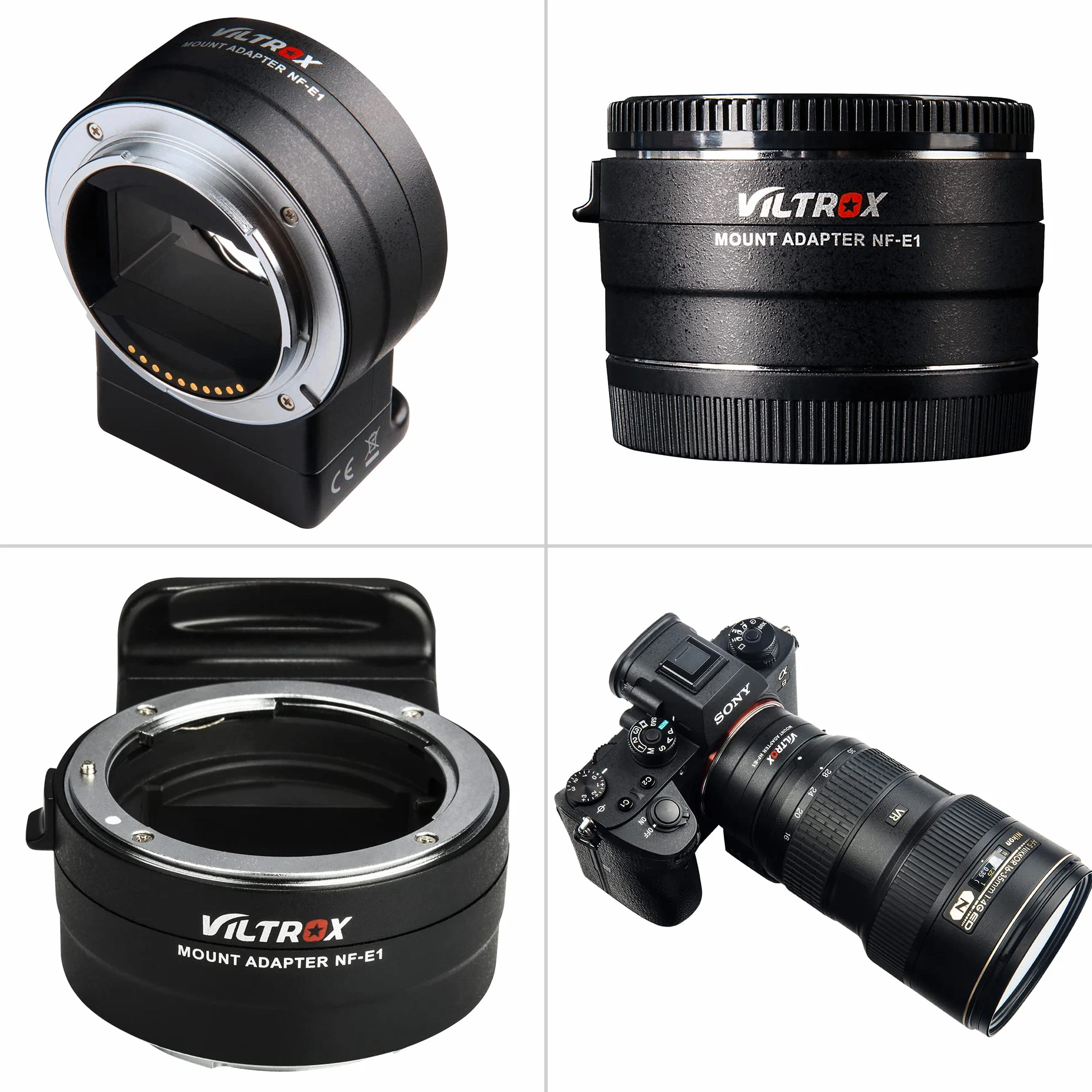 VILTROX NF-E1 Anello Adattatore per Obiettivo, Messa a fuoco automatica Lente Mount Adattatore per Obiettivo Nikon F a Sony E-Mount Fotocamera A7RIII A7RII A7III A9 A6500 A6400 A6300