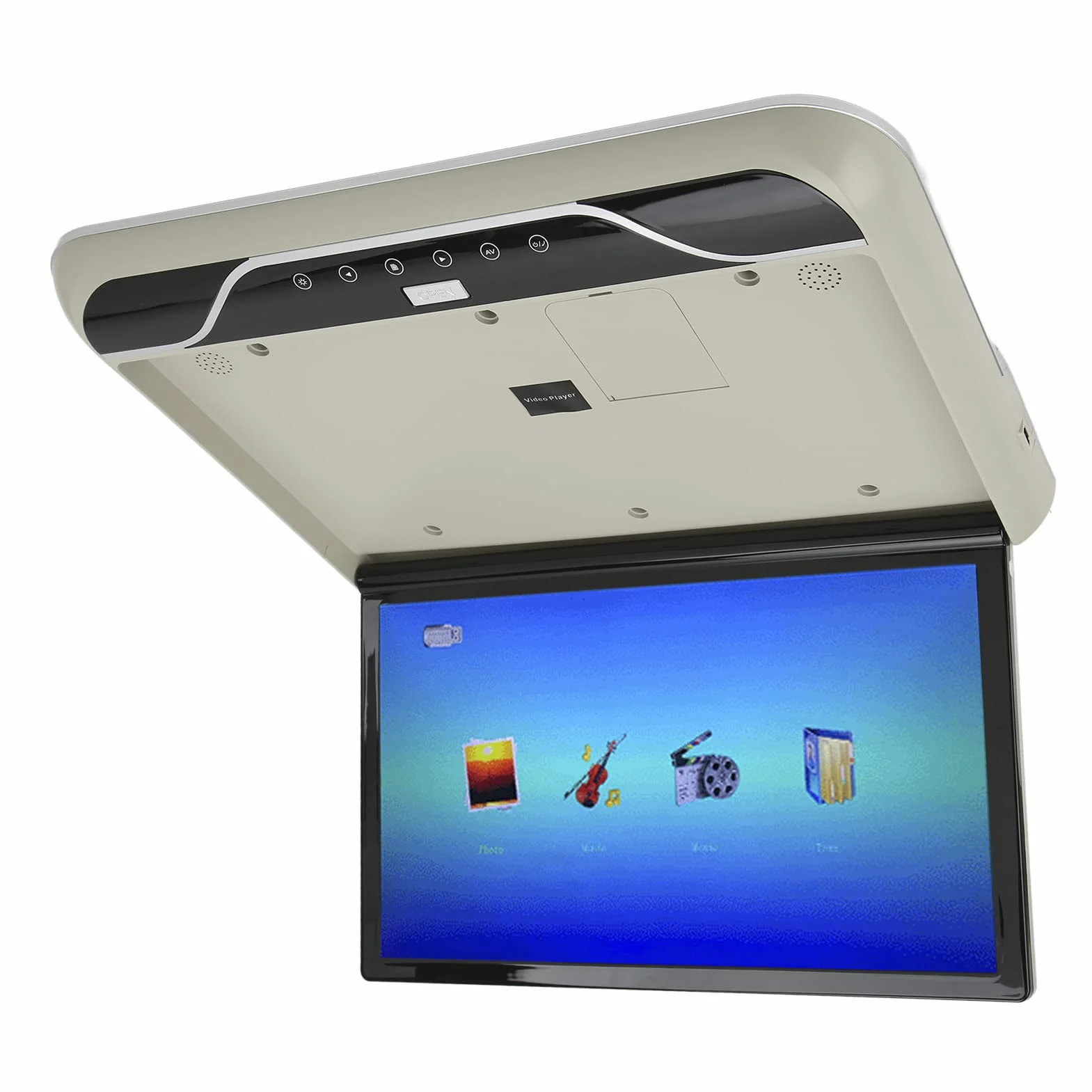 Lettori Video Sopraelevati per Auto, Monitor Sopraelevato per Auto 19 Pollici Monitor LCD per Montaggio su Tetto per Auto Flip Down 1080P 16 Colori Touch Control Atmosphere (Grigio)
