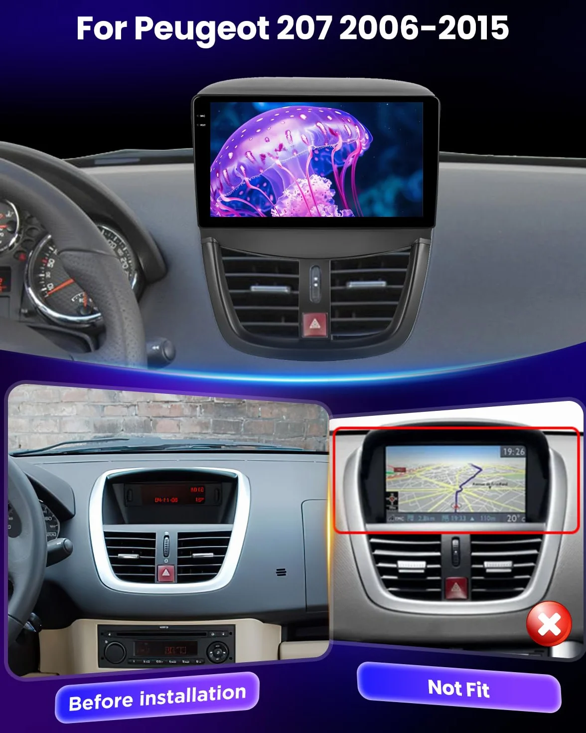 NHOPEEW 4+128G Android Autoradio per Peugeot 207 2006-2015 con Wireless Carplay e Android Auto - Schermo incell da 9 pollici Supporto WiFi GPS Comandi al volante + Telecamera di retromarcia, Canbus