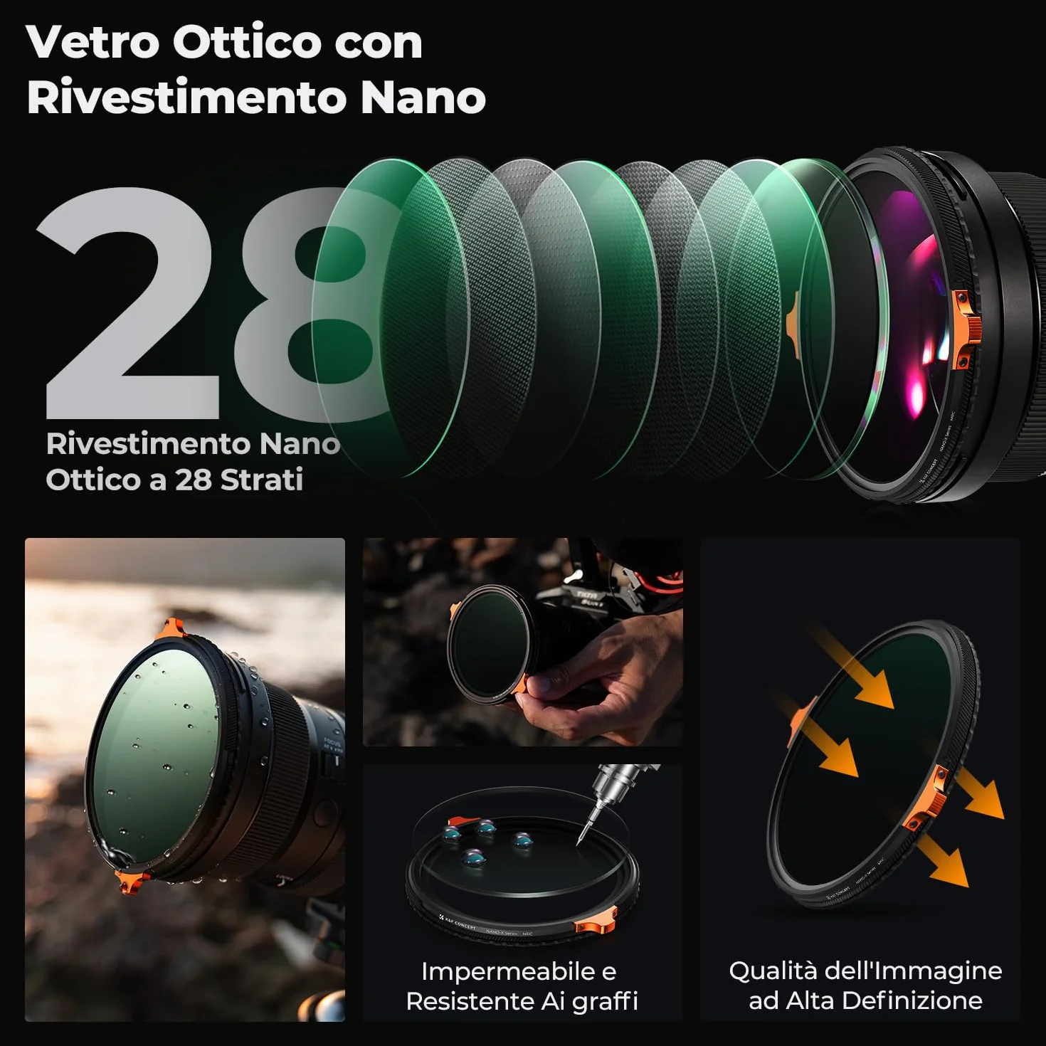 K&F CONCEPT Nano-Xcel 72mm True Colour Filtro Variabile ND2-32 (1-5 Stop) & Polarizzatore Circolare, 2 In 1 Filtro Multifunzione CPL & VND 2-32 in Vetro Ottico 28 Strati Nano Rivestimento