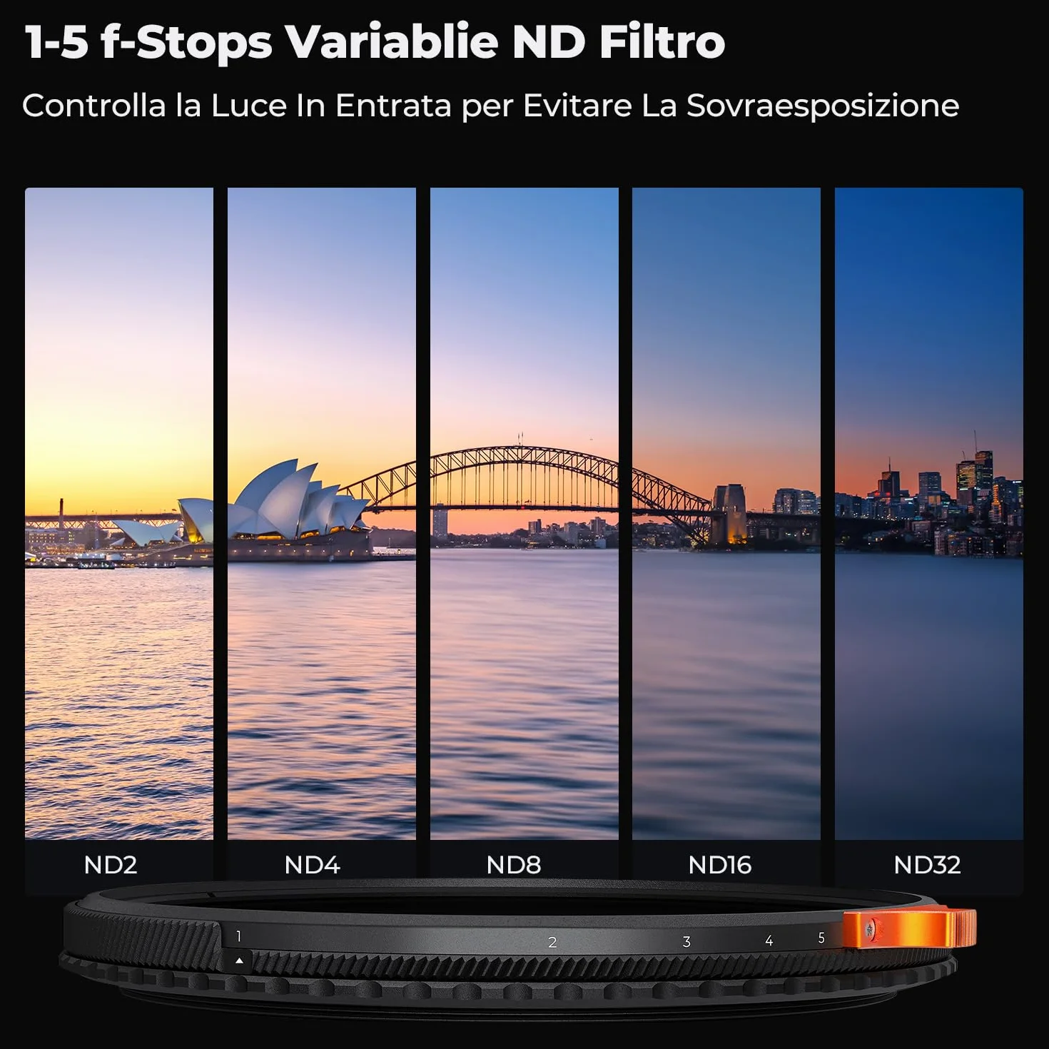 K&F CONCEPT Nano-Xcel 72mm True Colour Filtro Variabile ND2-32 (1-5 Stop) & Polarizzatore Circolare, 2 In 1 Filtro Multifunzione CPL & VND 2-32 in Vetro Ottico 28 Strati Nano Rivestimento