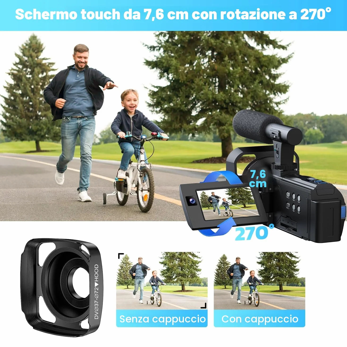 Videocamera Camcorder 5K 56MP Doppio Obiettivo 16X WiFi IR Night Vision Video Camera 3.0" Touchscreen Vlogging Camera per YouTube con 2 Batterie,Scheda 64G,Paraluce,microfono