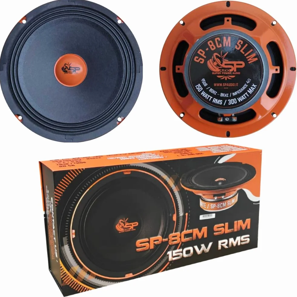 SP Audio 2 MIDRANGE SP8CM-SLIM altoparlante diffusore 20,00 cm 200 mm 8" di diametro 150 watt rms 300 watt max impedenza 4 ohm 95 db spl auto, a coppia
