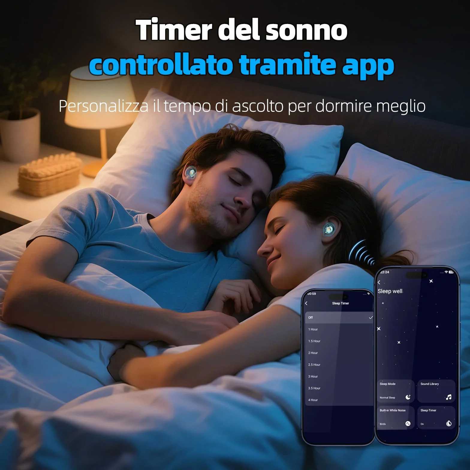 Cuffie Bluetooth, Cuffie per Dormire sul Fianco, Auricolari Bluetooth 5.4 con Doppia Modalità Sonno, 40 Ore Mini Sleep Earbuds Bluetooth, 6 modalità EQ Mini In Ear Auricolari IPX7, Display LED