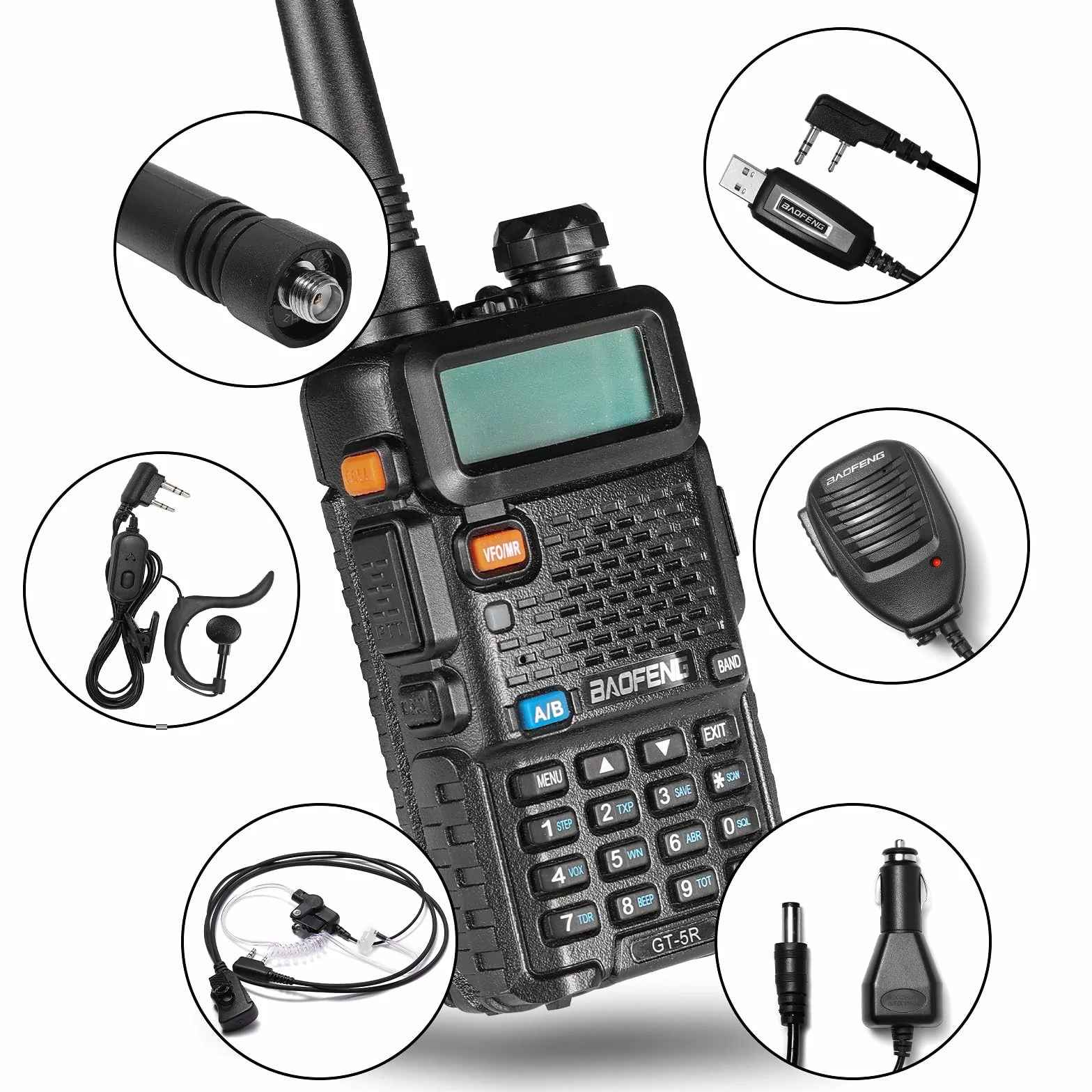 BAOFENG GT-5R Walkie Talkie Aggiornato Dual Band UHF VHF Radio Bidirezionale a Lunga Portata Radioamatore con frequenze 144-146/430-440MHz, 128 Canali, Batteria da 1800mAh, Supporto CHIRP