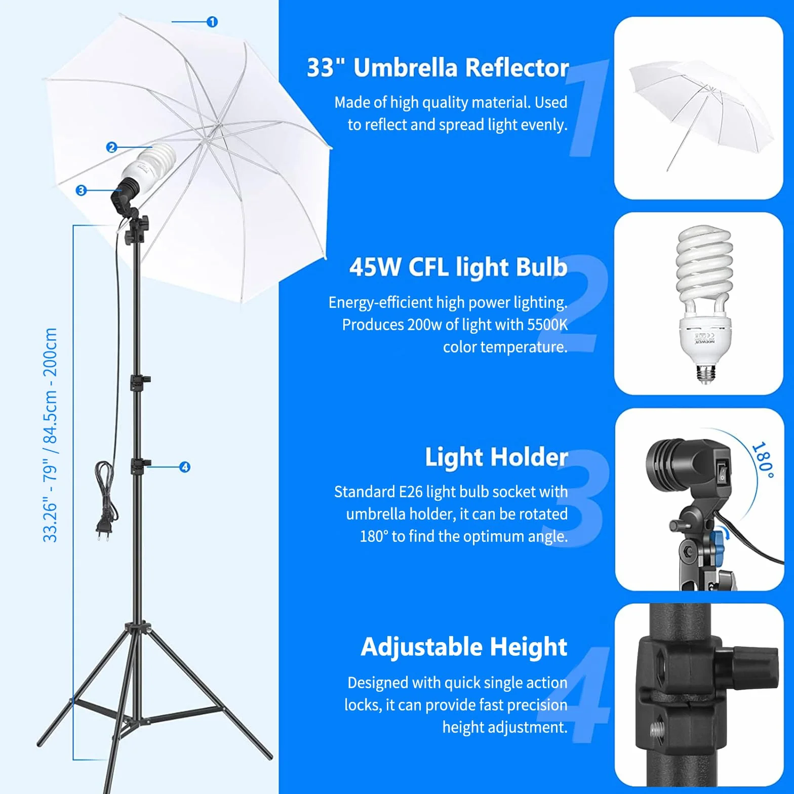 NEEWER Kit di Illuminazione per Fotografia con Supporto per Fondale 2,6x3 m, Lampadine LED 5700K Equivalenti a 800W Ombrello Softbox Illuminazione Continua, Attrezzatura per Prodotti Ritratti