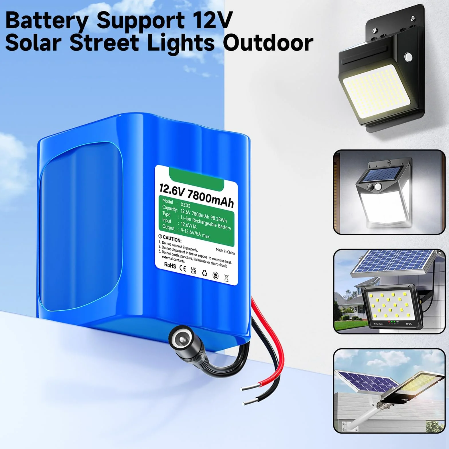 CITYORK 7800mAh 12,6V Batteria agli ioni di litio ricaricabile per Lampioni solari da esterno, telecamere CCTV, videocamere, lettori MP3, strisce LED e altro ancora