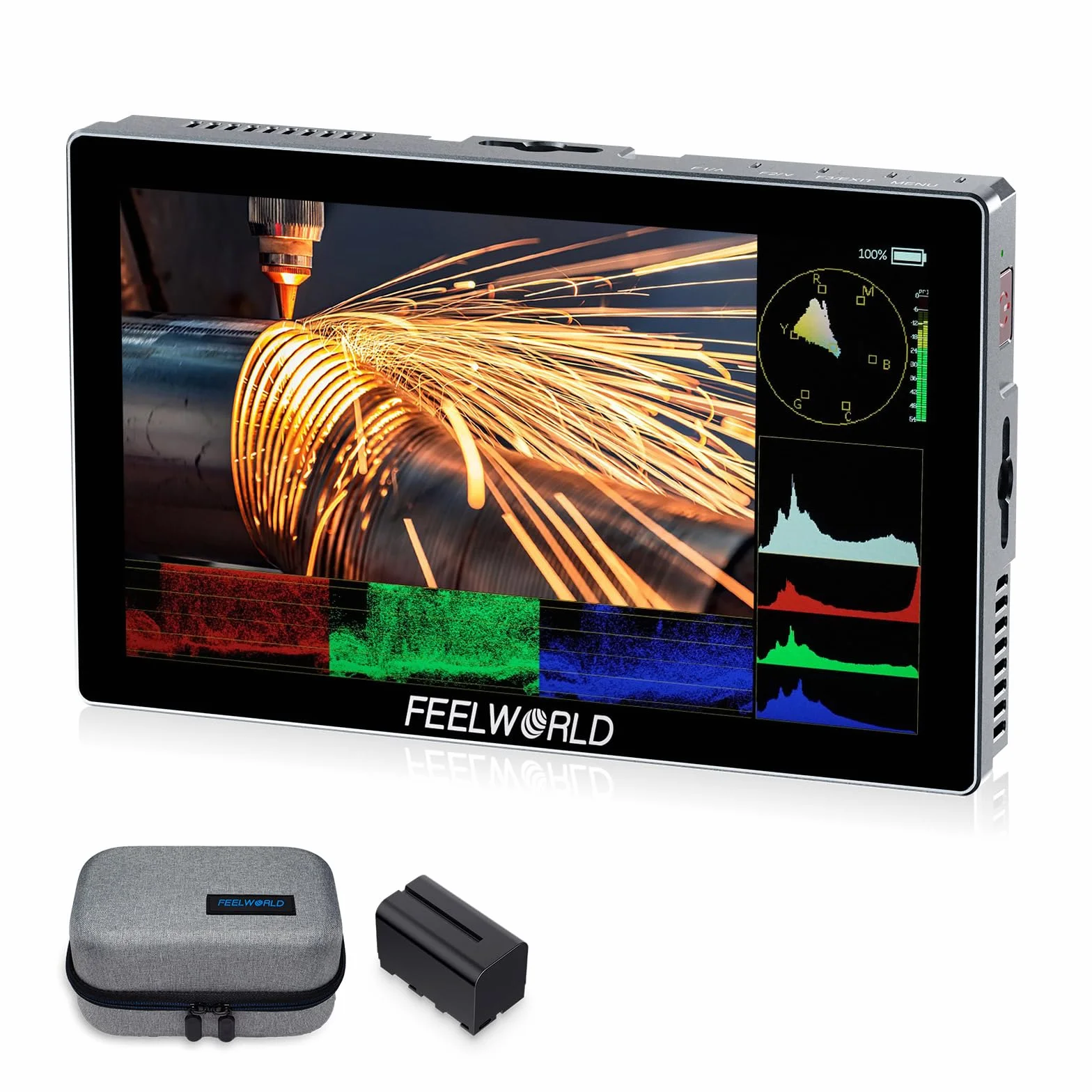 FEELWORLD P6X 1000Nit Alluminio Monitor da Campo per Fotocamera,5.5 Pollici Touchscreen Monitor video per Fotocamera con con batteria F750 e borsa 4K HDMI, Full HD,3D-LUT, HDR, forma d'onda