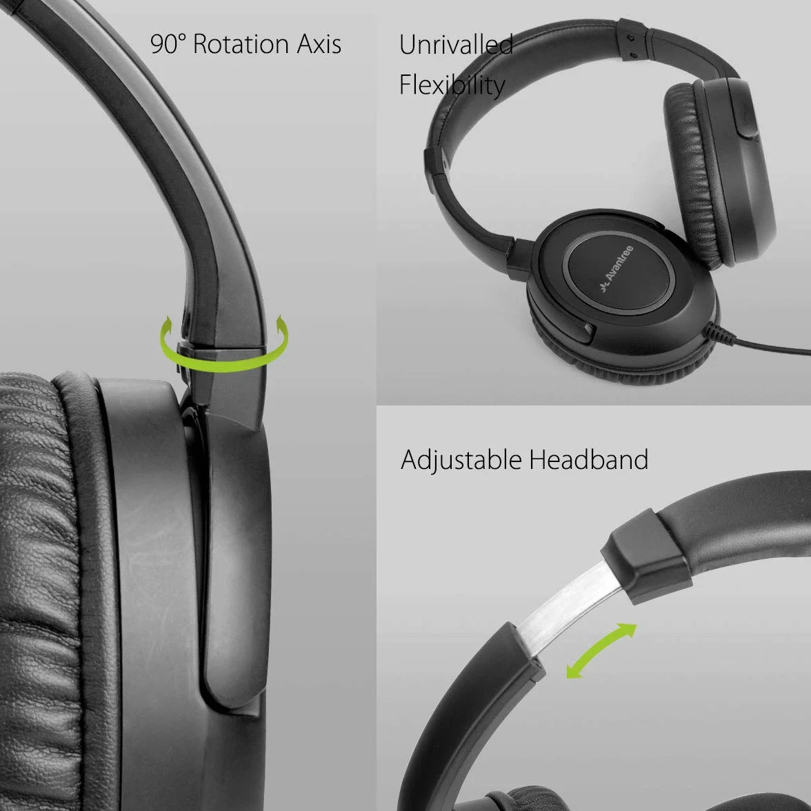 Avantree HF039 Cuffie Con cavo a spirale extra lungo per TV, 5 Metri, Cuffie Over-ear, uscita audio 3.5mm, cuffie audio stereo con controllo del volume sul filo