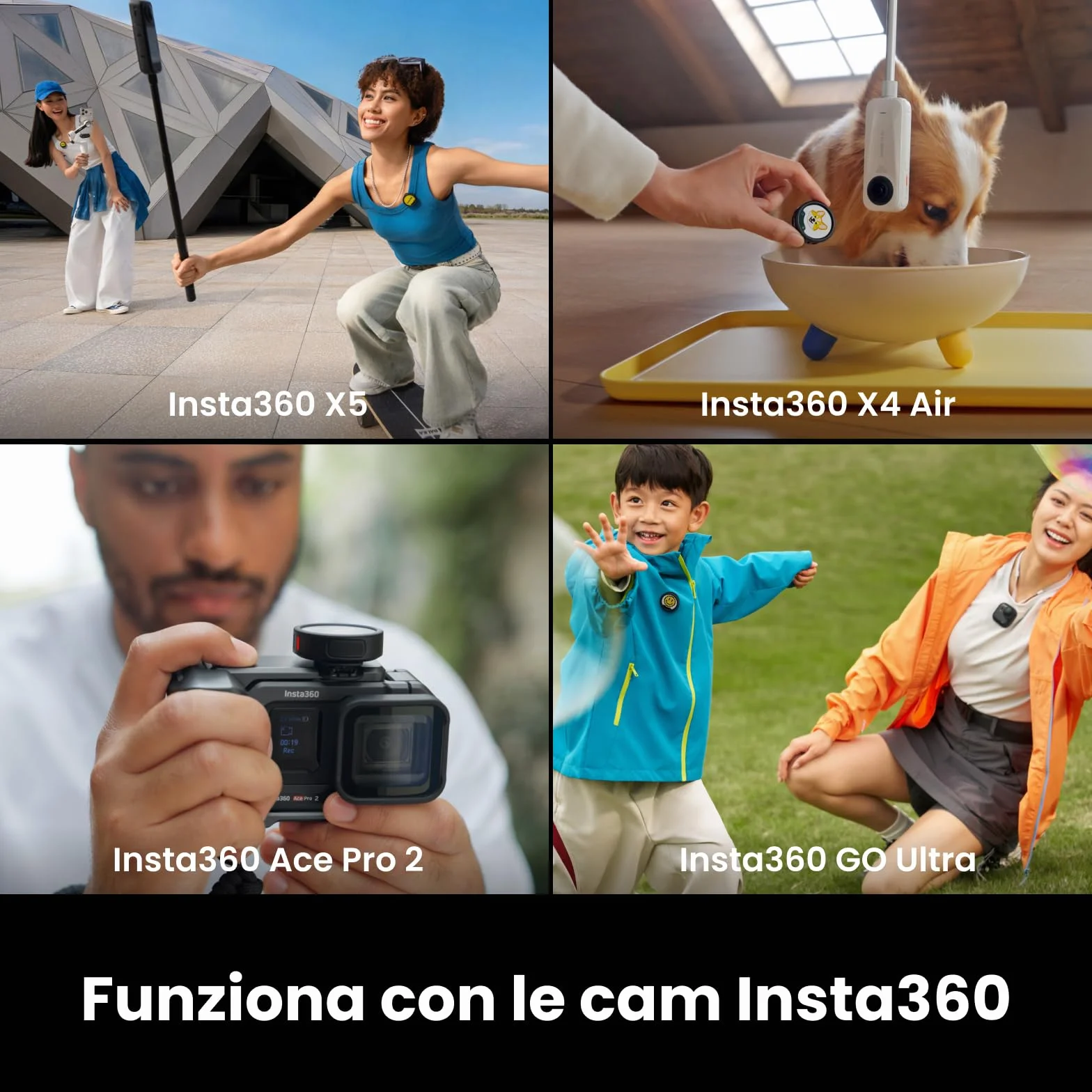 Insta360 Mic Pro Trasmettitore Nero grafite, mini microfono lavalier wireless per iPhone/videocamera/Android, cattura video, Bluetooth, display E-ink personalizzabile, 3 mic
