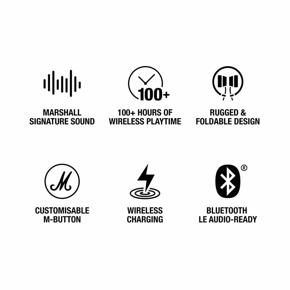 Marshall Major V Cuffie Wireless Bluetooth 100 Ore Riproduzione Nero