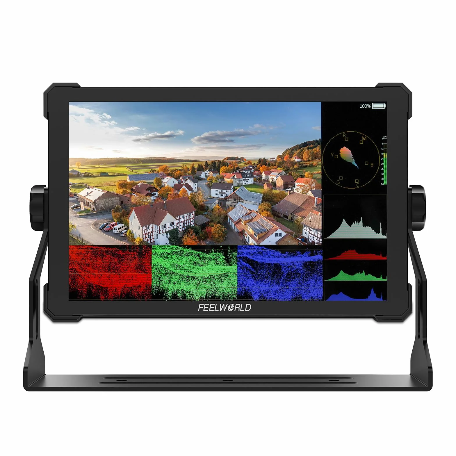FEELWORLD T10 10.1 Pollici Alluminio Monitor da Campo Fotocamera 4k HDMI Touchscreen FHD 1920x1200 IPS,4K HDMI,3D-LUT,HDR,Waveform,NP-F970 Esterno,Grafica vettoriale