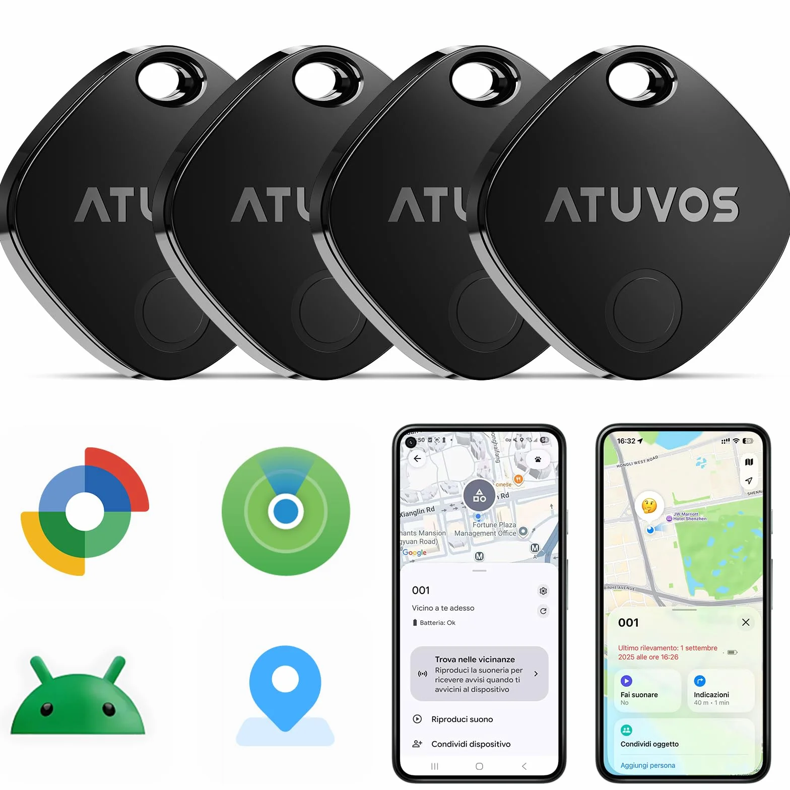 ATUVOS Smart Tag Pro Tracker Bluetooth per Android iOS, Localizzatore per Bagagli, 4 Pezzi