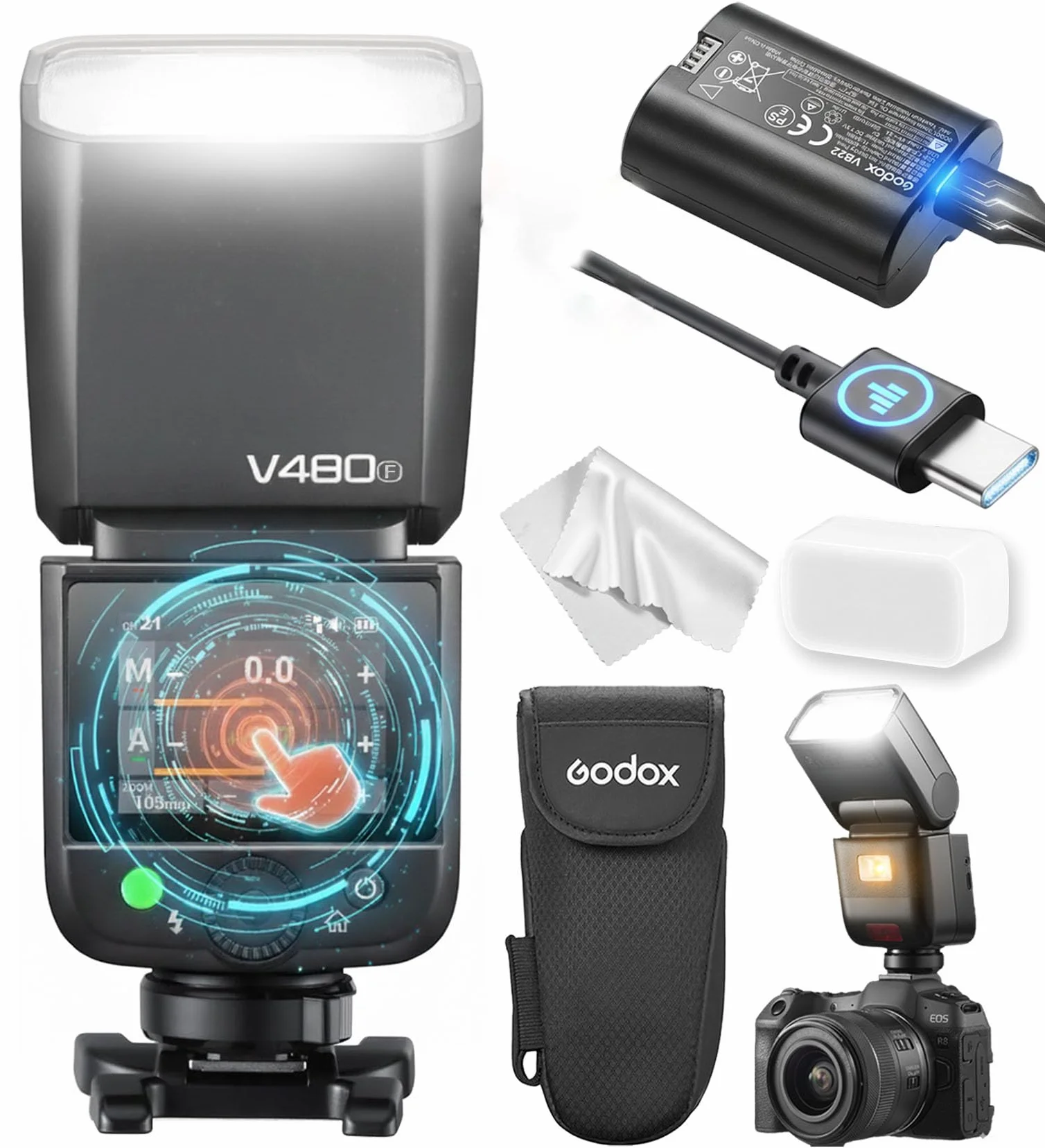 Flash GODOX V480 F per Fujifilm, V480F Touchscreen Speedlite, TTL GN50 HSS 1/8000s, Compatible with Fujifilm X100VI GFX100RF XS20 XS10 XT30 II XT5 XM5 GFX50S GFX50R X-T4 X-T3 X-E4