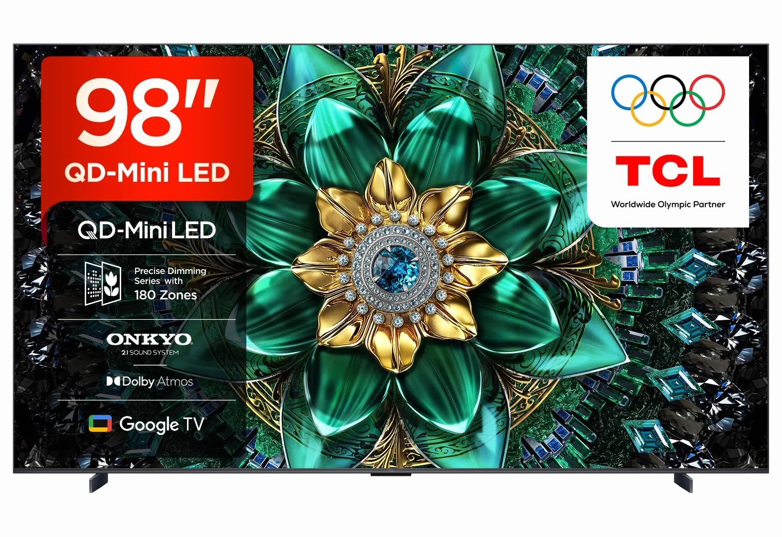 TCL 98Q6C 98" QD-Mini LED SMART TV, 4K HDR Premium 1000nits, con tecnologia Google TV (Dolby Vision IQ e Atmos, sistema audio Onkyo 2.1, Motion Clarity Pro a 144 Hz, Game Master)