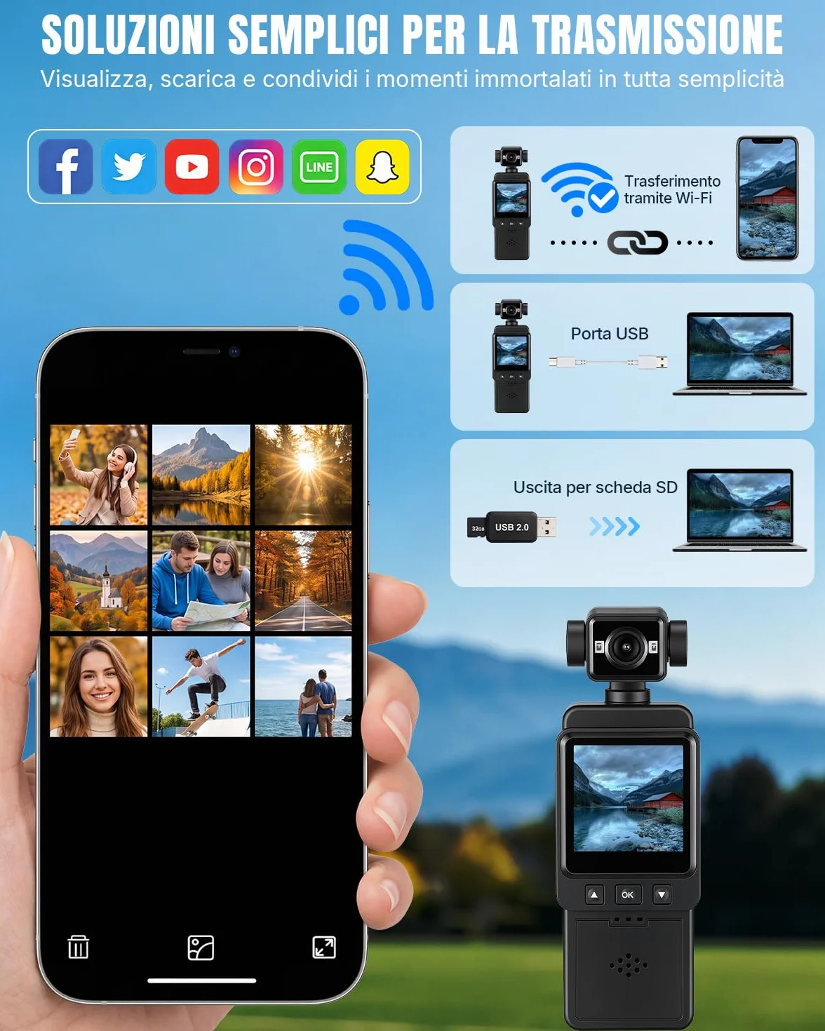 Mini Bodycam 4K, WiFi Fotocamera per Vlog, Videocamera Sportiva, Action Cam Portatile POV Telecamera Lente con Rotazione di 270°, per Fotografia, Youtube, Viaggi