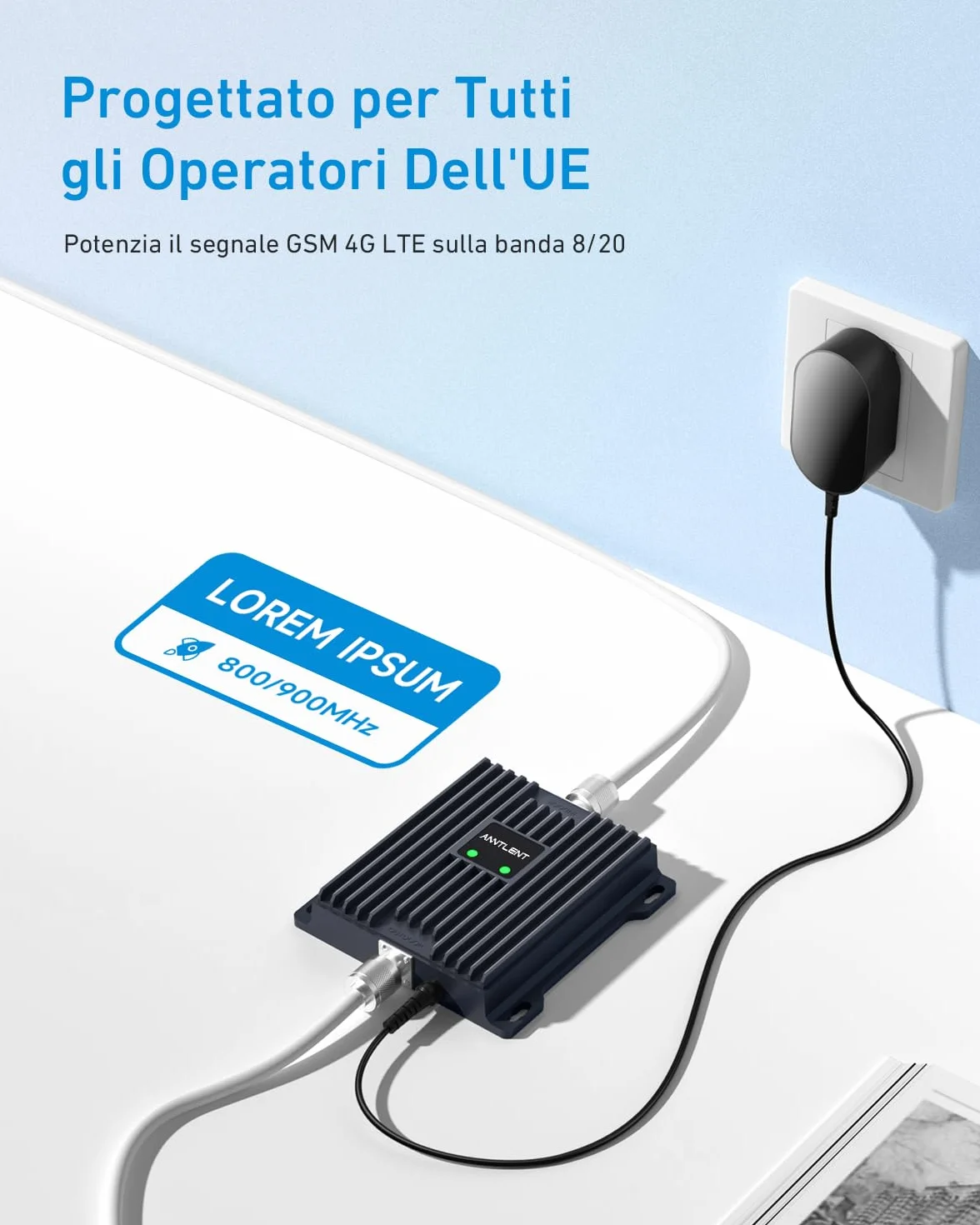 ANNTLENT Amplificatore Segnale Cellulare - Banda 20/8 (800/900Mhz) Ripetitore 4G 3G 2G gsm LTE per Casa Ufficio Campagna Ripetitore Segnale Cellulare Supporta TIM Wind Tre
