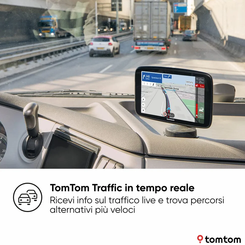 TomTom Navigatore per camion e bus GO Expert Plus (schermo da 7", percorsi e PDI per veicoli grandi dimensioni, TomTom Traffic, mappe del mondo, avvisi su limitazioni live, USB-C)