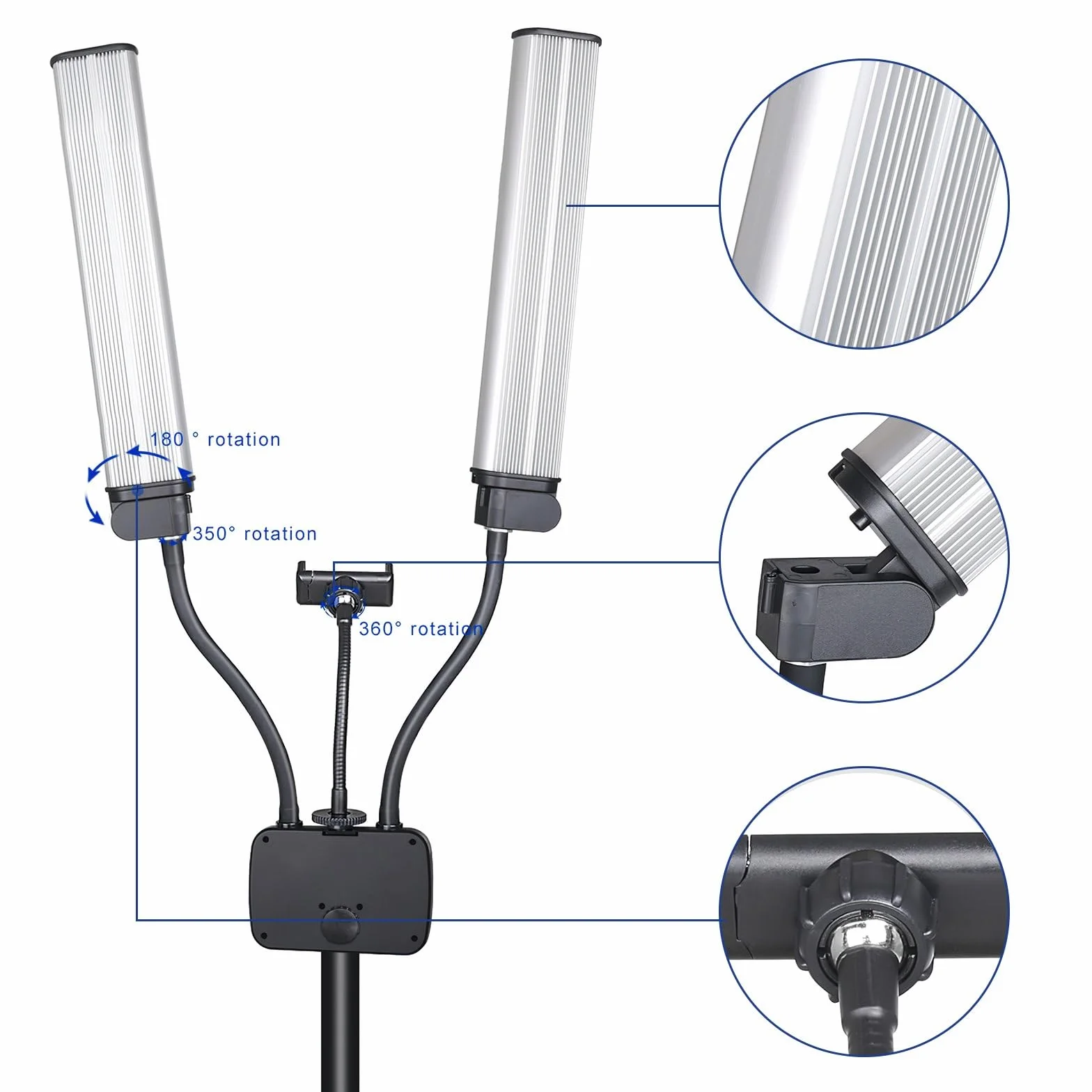 Lampada Ciglia A Doppio Braccio, Lampada Di Bellezza 45W Con Treppiede Regolabile, Lampada Led 3000K-5600K Con 2 Supporti Telefono, Per Trucco, Manicure, Tatuaggio, Fotografia, Live Streaming