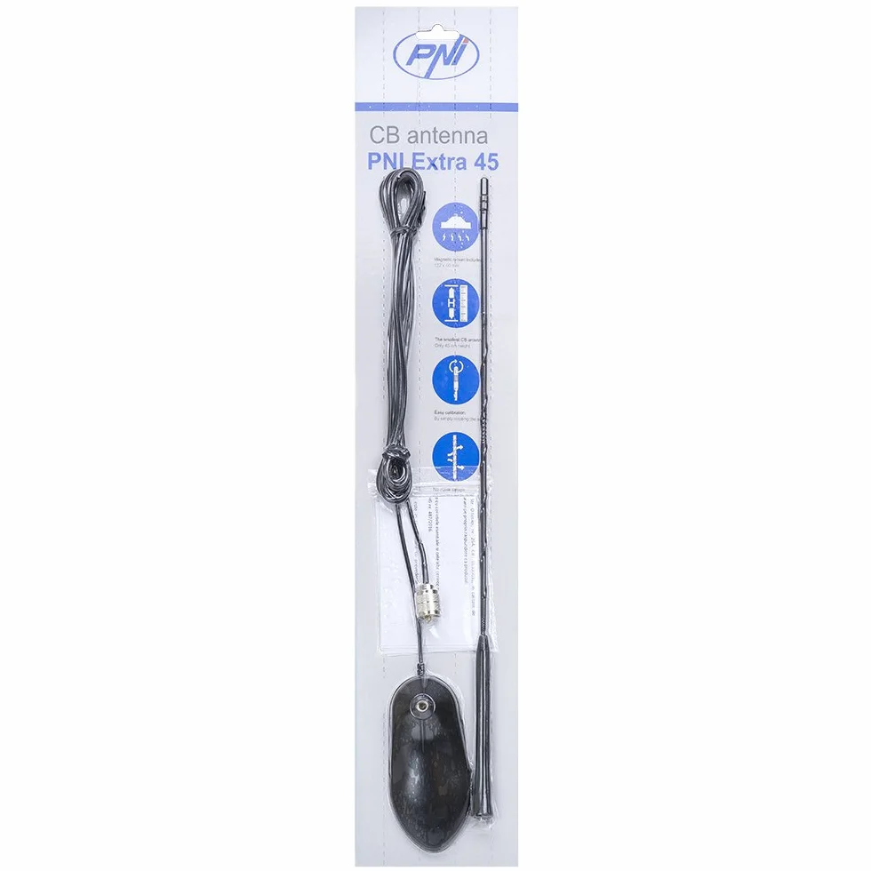Antena CB PNI Extra 45 SWR 1.0 z magnesem, 45 cm, 4 m kabel RG174