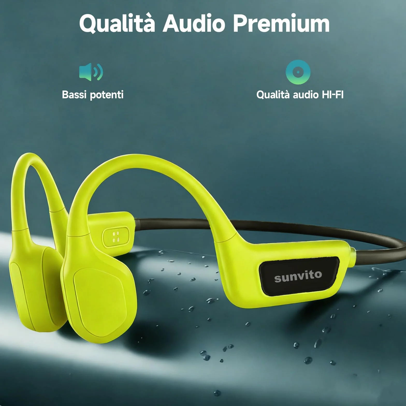 Cuffie a conduzione ossea per nuoto, Cuffie wireless impermeabili IPX8, Cuffie sportive aperte Bluetooth 5.4, Lettore MP3 integrato da 8GB, Adatte per palestra, ciclismo, Verde