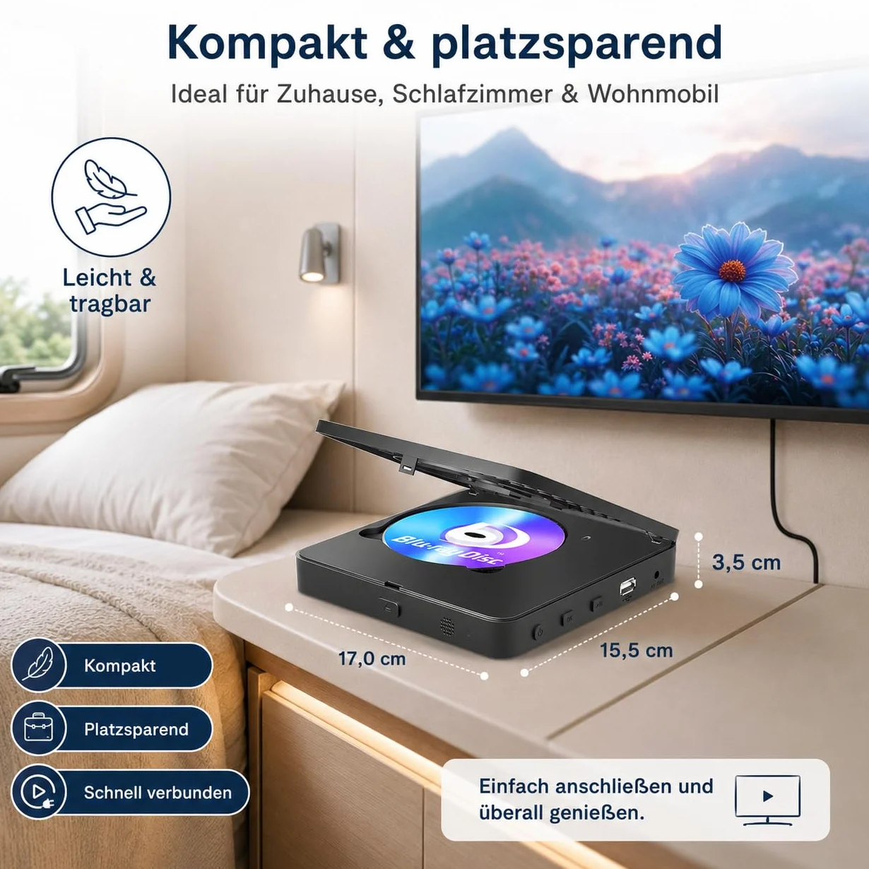 Lettore Blu Ray 1080P Lettore di Dischi Blu Ray per Home Cinema Riproduce Tutti i DVD e Blu Ray Regione B 2 Supporta Chiavetta USB 128GB con Uscita HDMI e AV Incluso Convertitore PAL NTSC e Cavo di