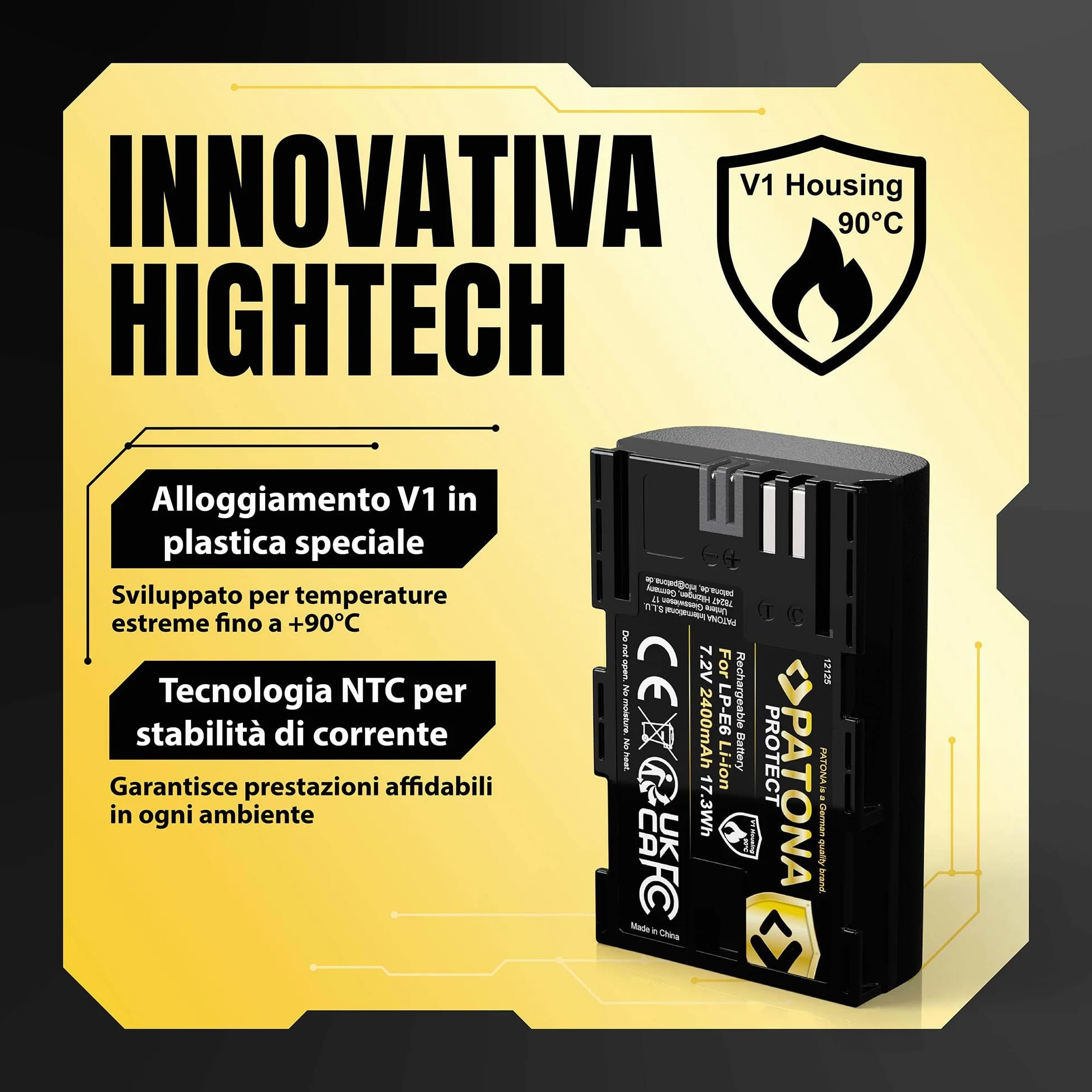 PATONA Protect LP-E6 Batteria 2400mAh – Ricambio per Canon LP-E6 – per EOS 5D Mark II III, 5DS, 6D 7D, 60D 60Da 70D 80D 90D, R R5, XC10 XC15 – con protezione NTC e involucro V1 per uso intensivo