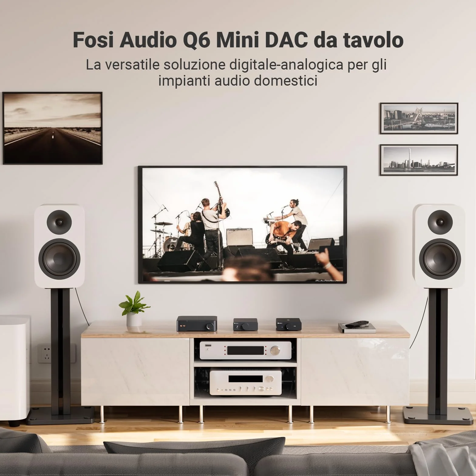 Fosi Audio Q6 Mini DAC Audio Hifi da Tavolo, USB C DAC per Amplificatore Stereo Domestico e Amplificatore Cuffie, Ingresso ottico/coassiale, uscita RCA/sub-out, Hi-Res 32bit/768kHz DSD512