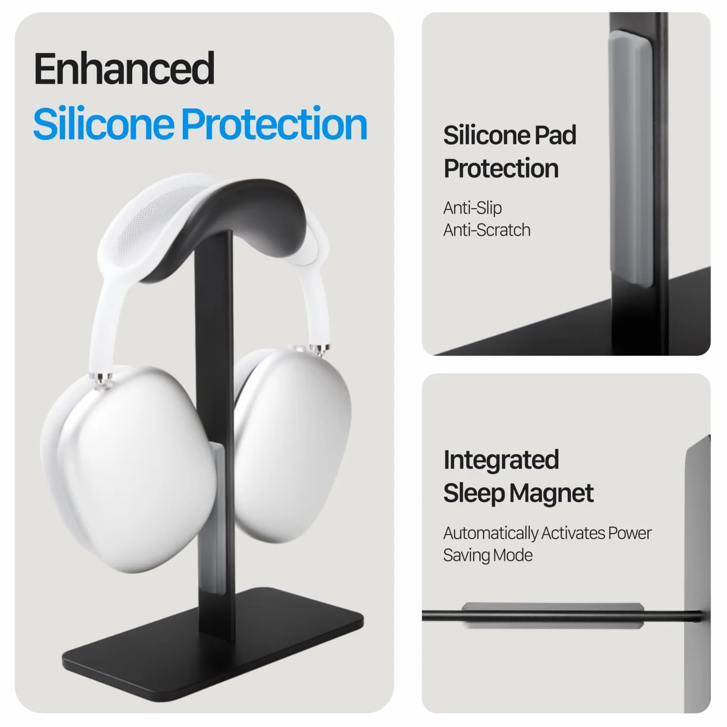 Stand per AirPods Max con Modalità Sleep, Supporto cuffie da scrivania in Alluminio, Base antiscivolo, Superficie antigraffio, Compatibile con altre cuffie (Nero)